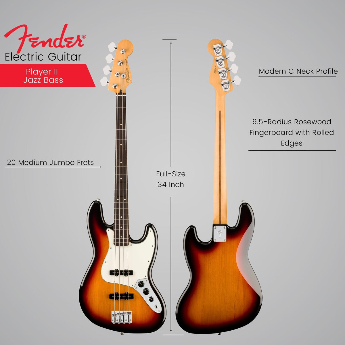 Fender 0140480500 Player II Jazz Bass Guitar