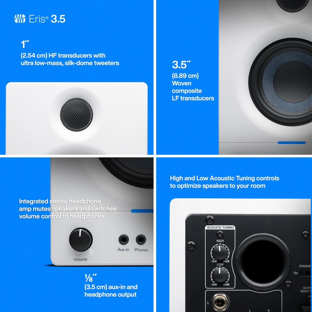 PreSonus ERIS-3.5-WH 3.5" Powered Studio Monitor Pair