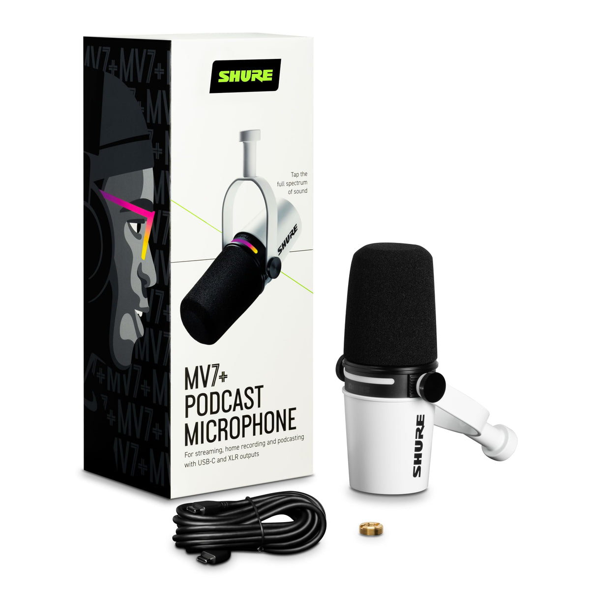 Shure MV7+-W USB-C/XLR Dynamic Podcast Microphone, White