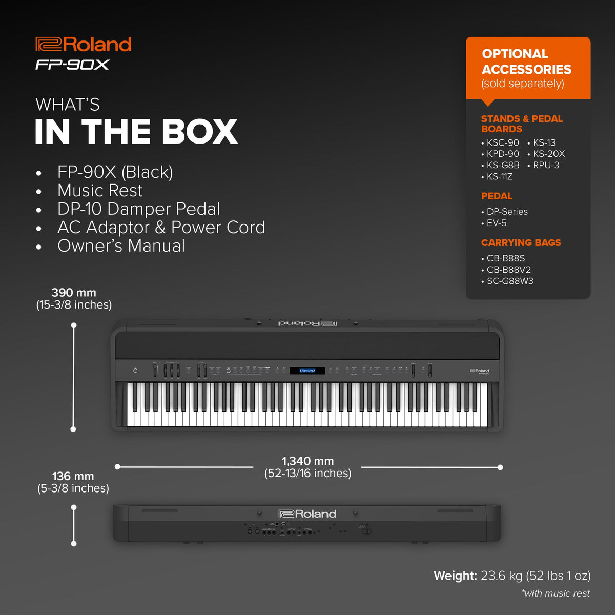 Roland FP-90X-BK 88-Key Digital Piano, Black