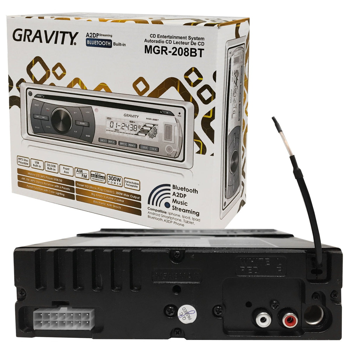 Gravity MGR-208BT Single DIN Marine CD Receiver with Bluetooth