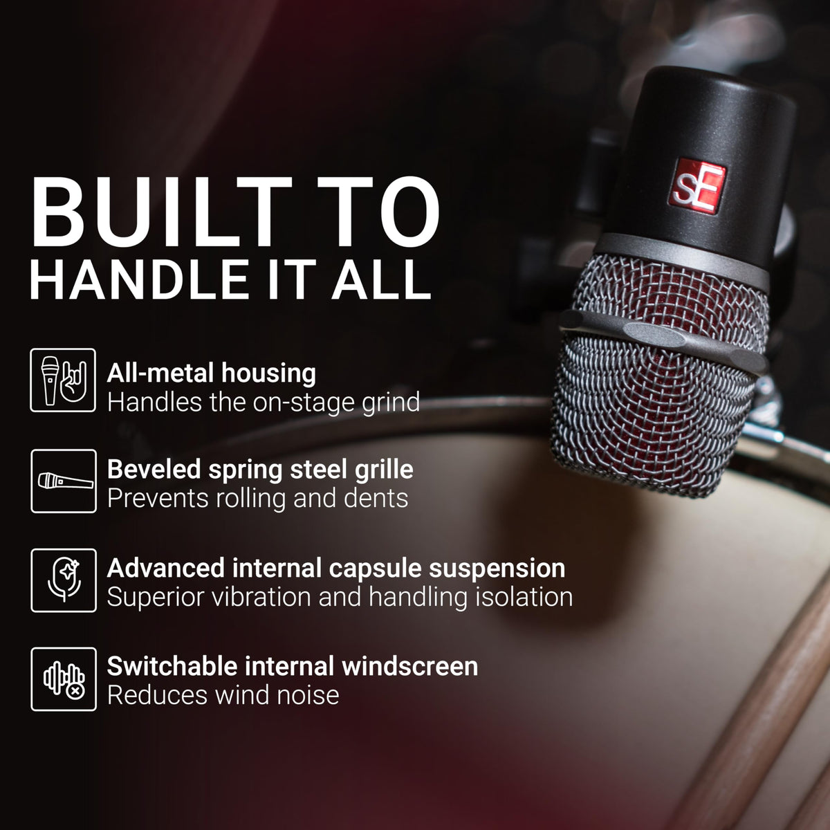 sE Electronics V BEAT BLACK Dynamic Drum Microphone