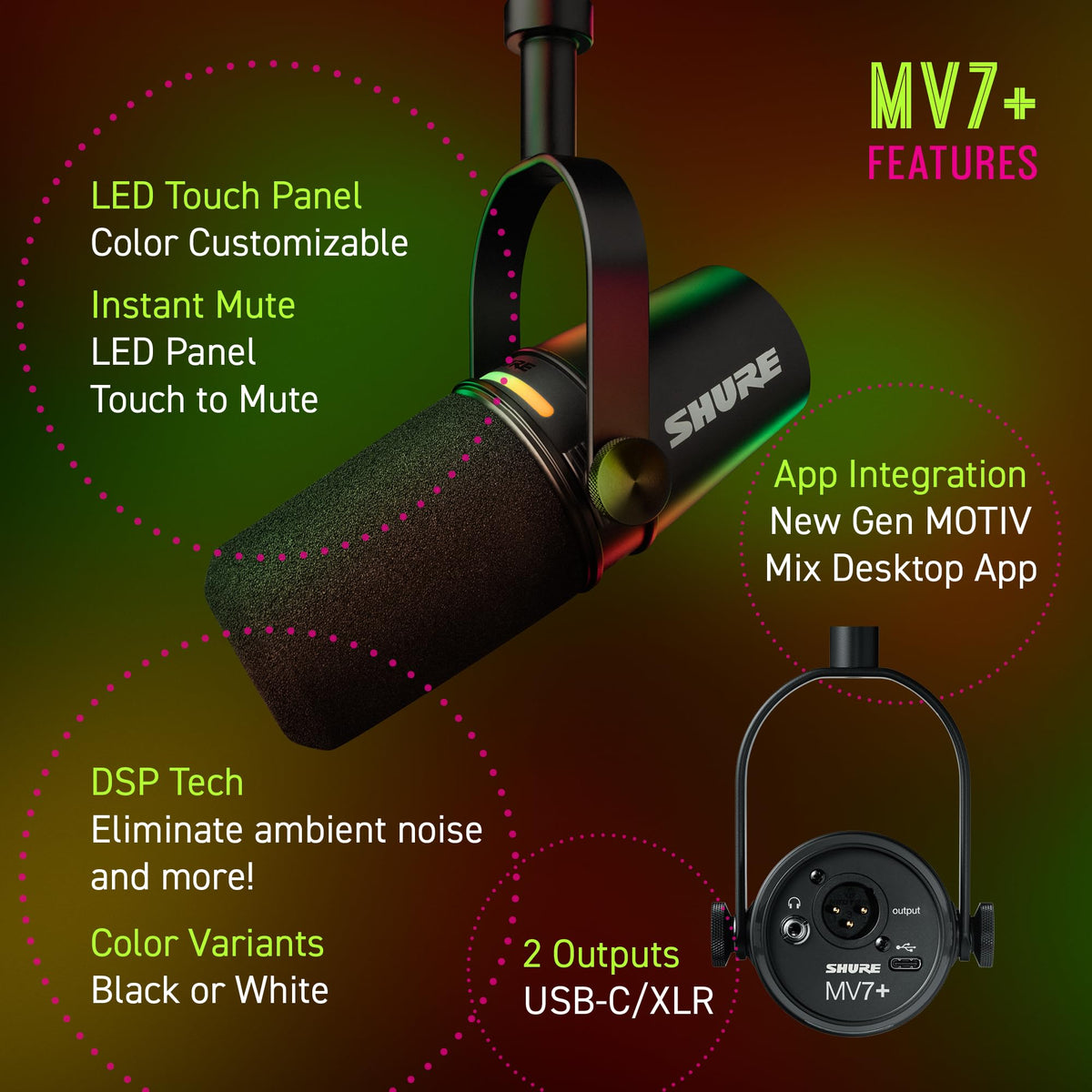 Shure MV7+K Dynamic USB-C/XLR Podcast Microphone