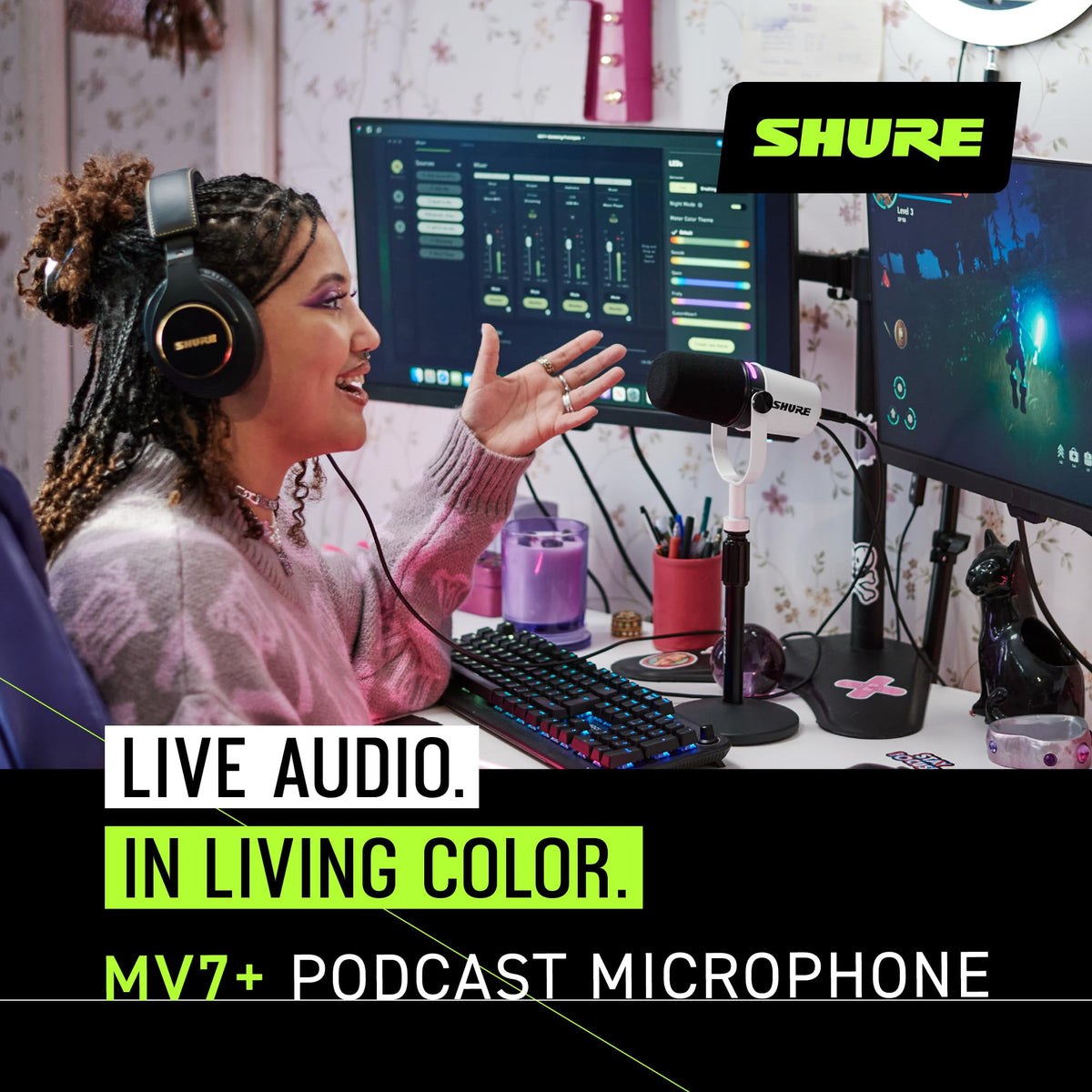 Shure MV7+-W USB-C/XLR Dynamic Podcast Microphone, White