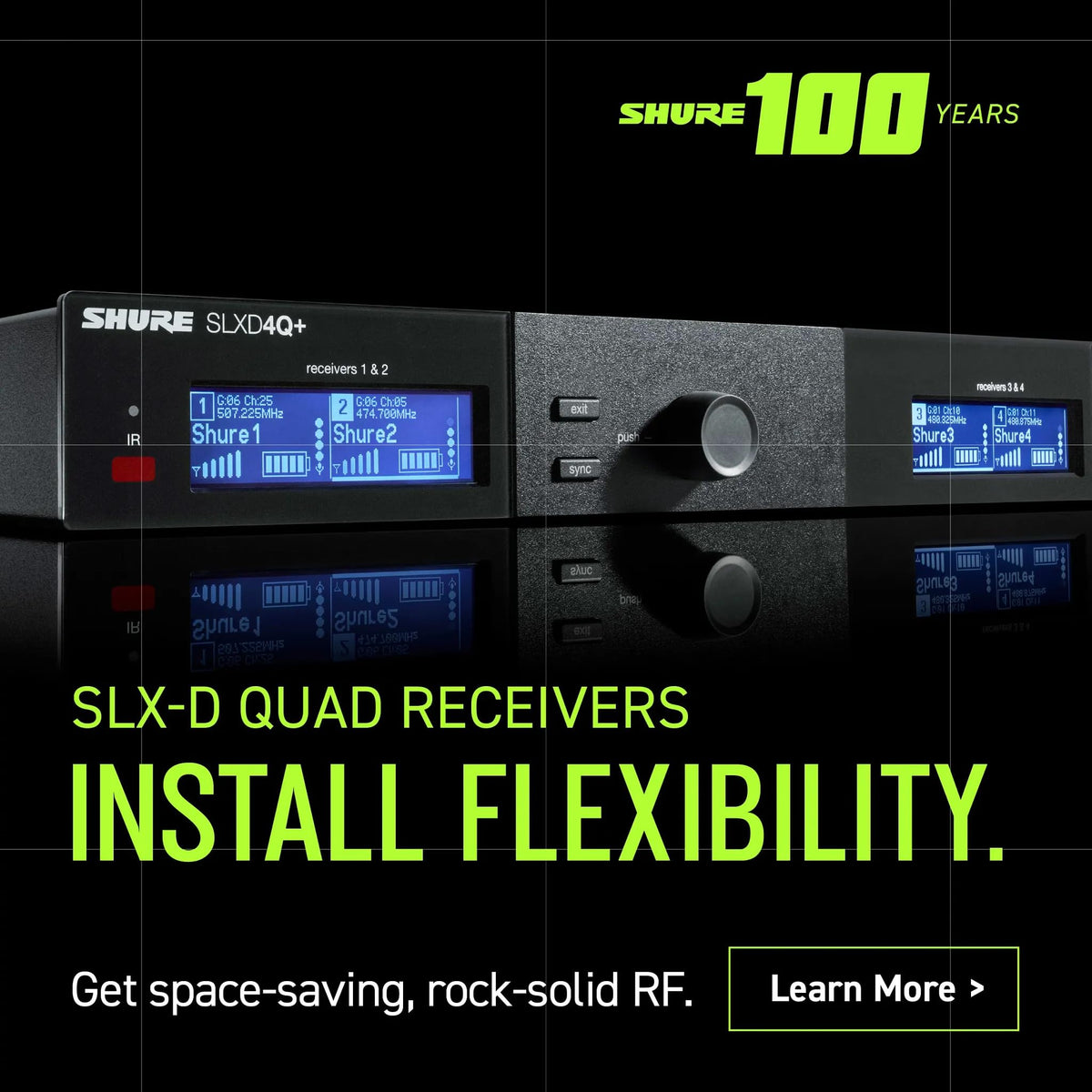 Shure SLXD4QDAN+=-G57 Quad Dante Wireless Receiver