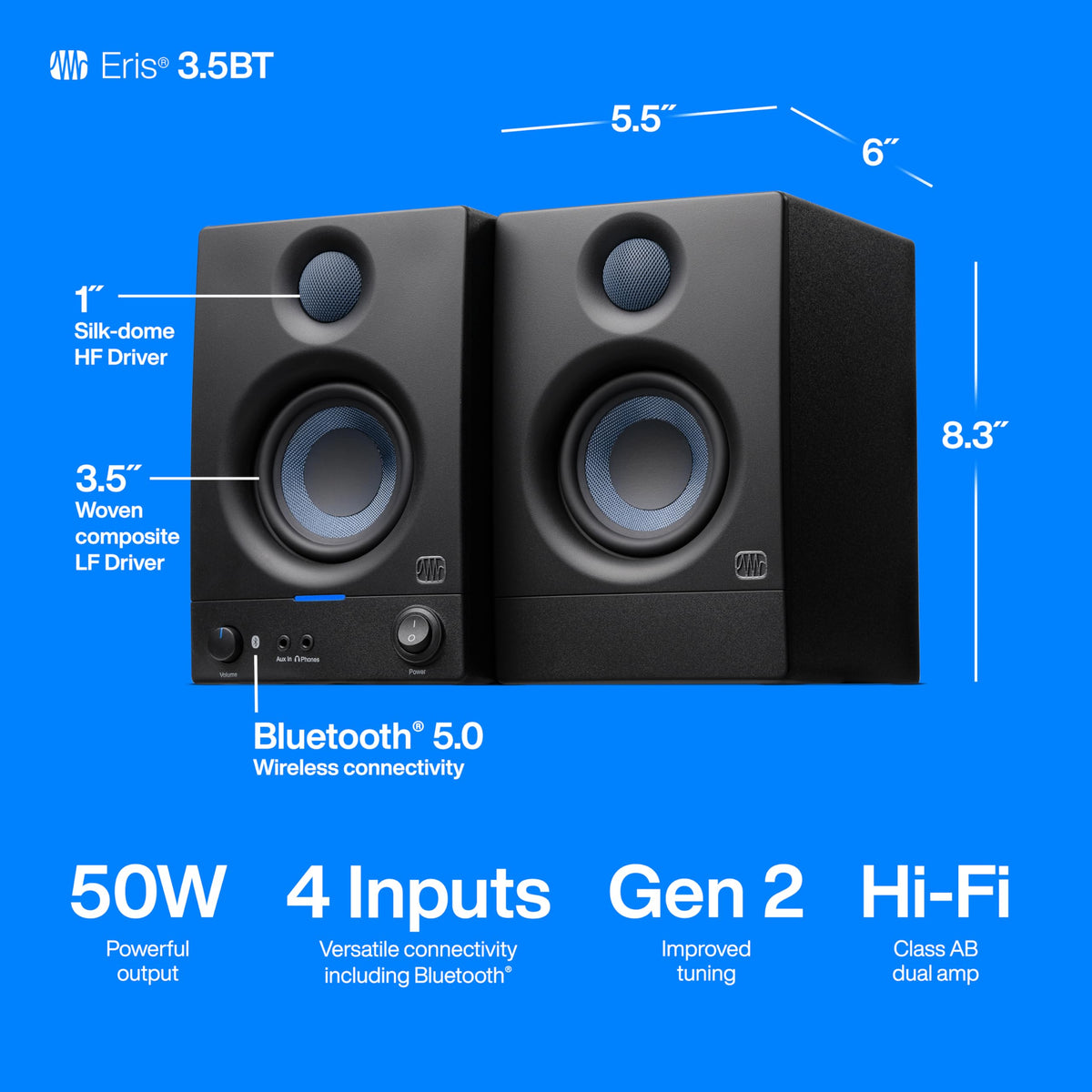 PreSonus ERIS-3-5BT 3.5" Bluetooth Studio Monitor Pair