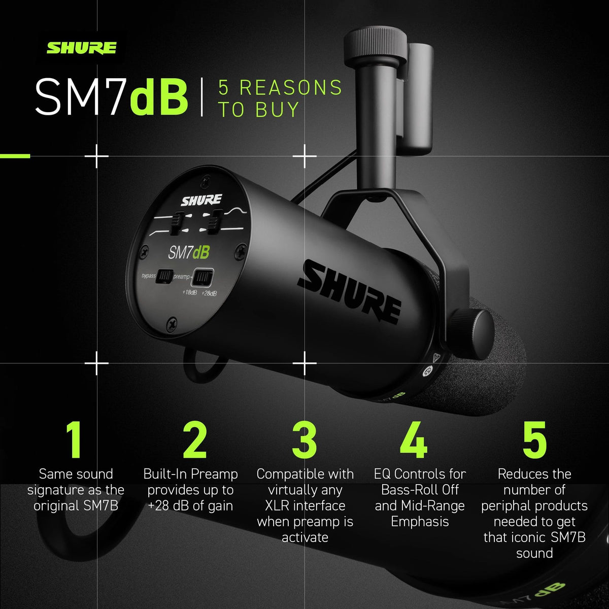 Shure SM7dB Dynamic Vocal Microphone with Built-In Preamp