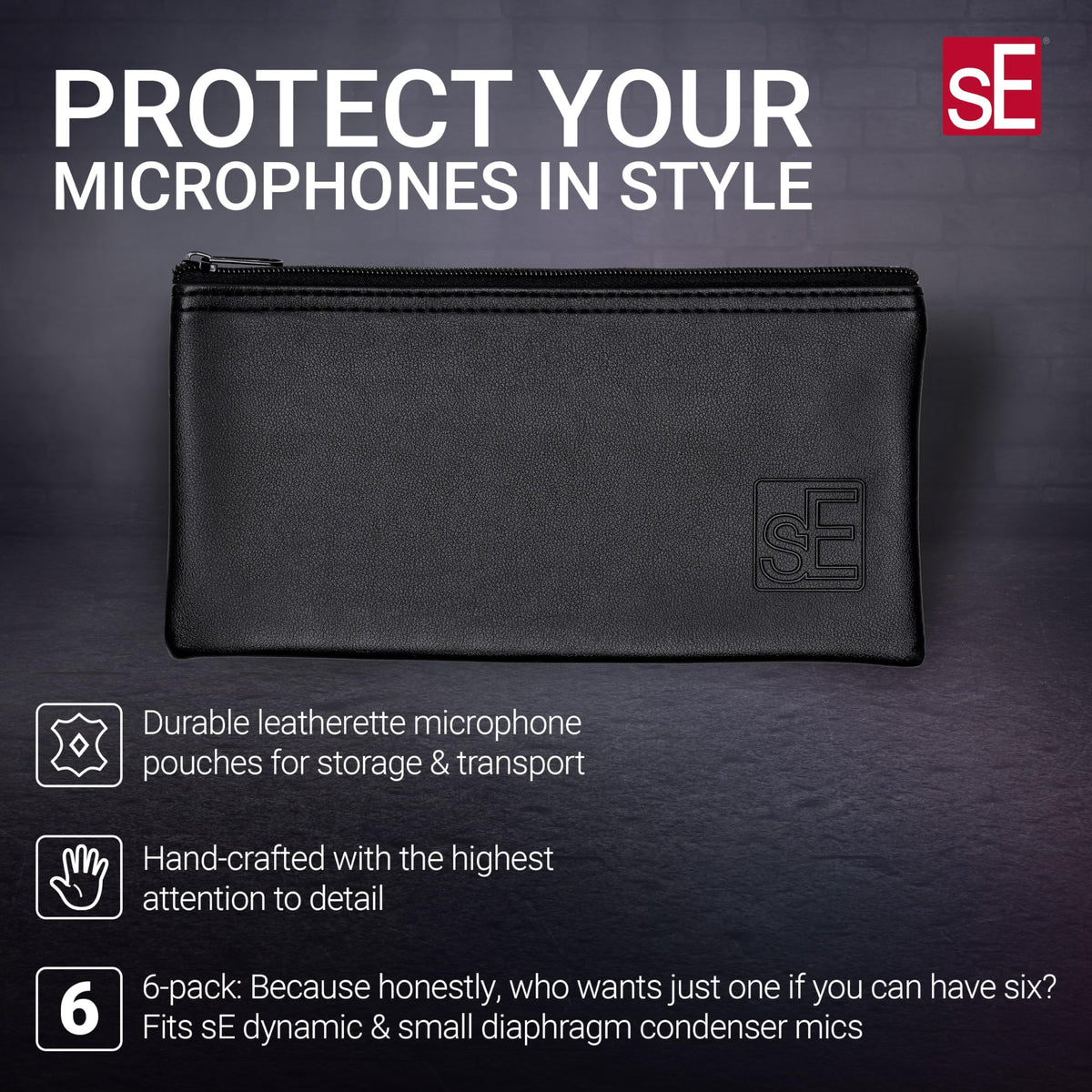 sE Electronics MP02-6P Leatherette Microphone Pouches, 6-Pack