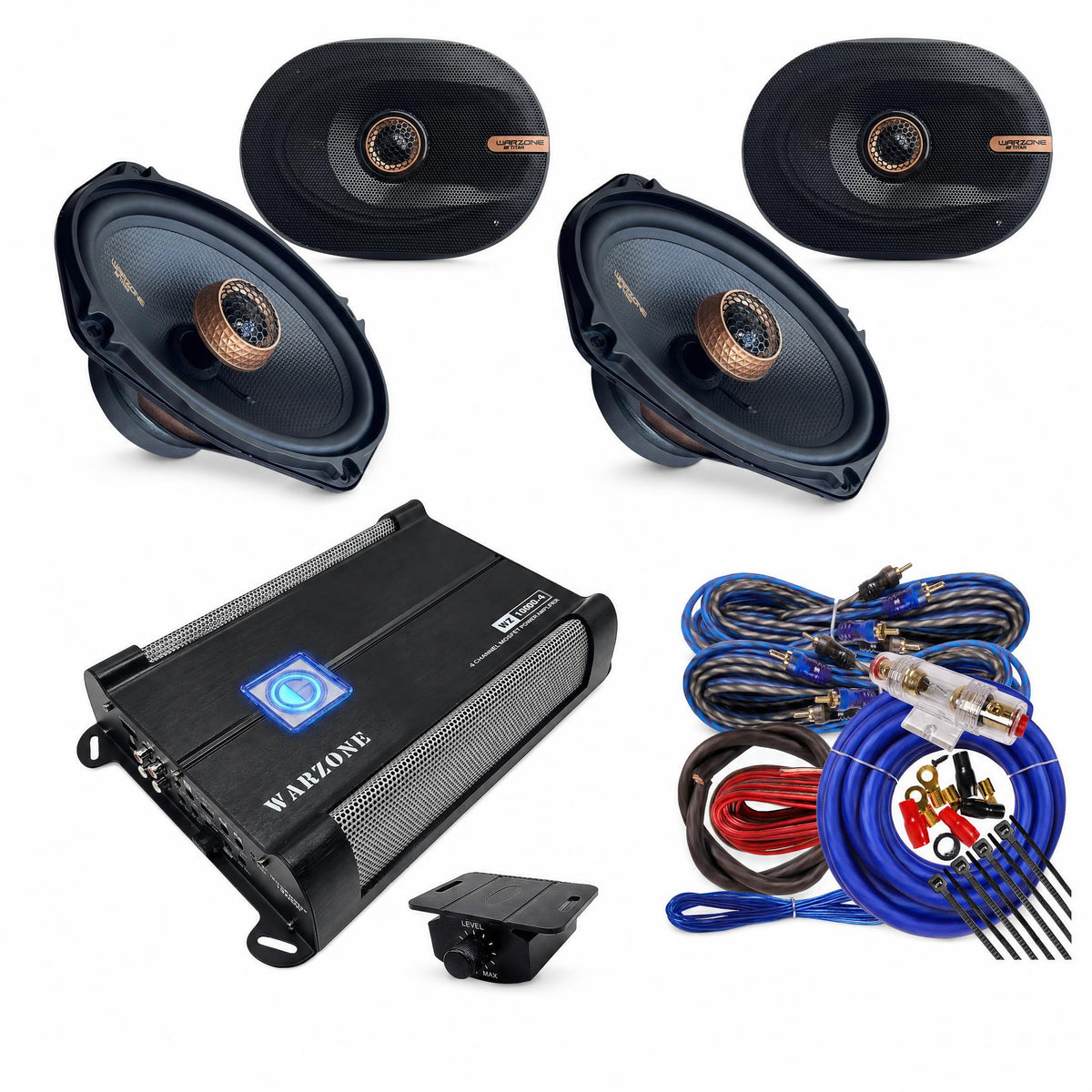 Warzone WZ1000-4 + 4x WZ69PTi 6x9 Speakers 650W + Gravity PK1 Kit