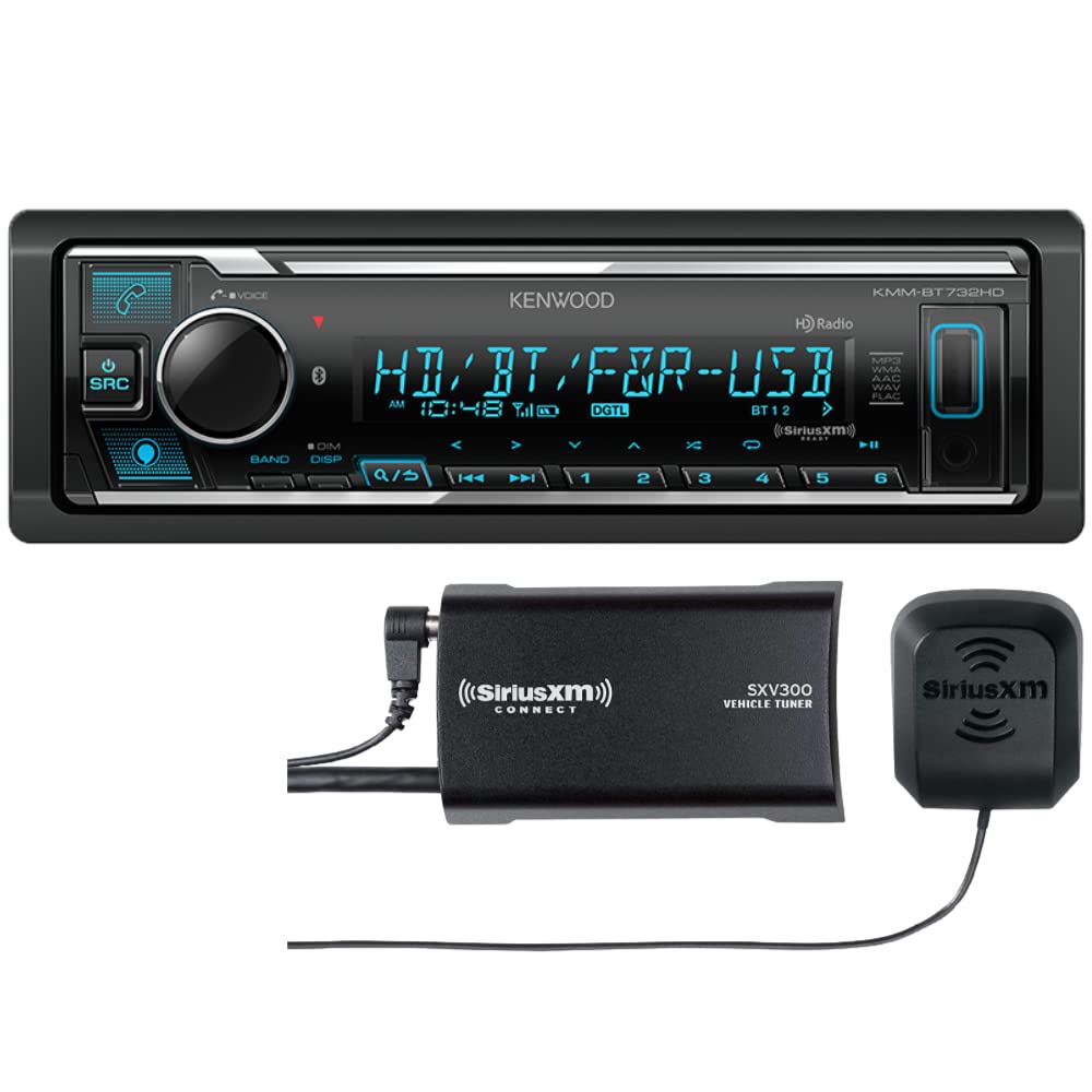 KENWOOD KMM-BT732HD Bluetooth Digital Media Car Stereo Receiver Supports Amazon Alexa Plus SXV300V1 SiriusXM Tuner