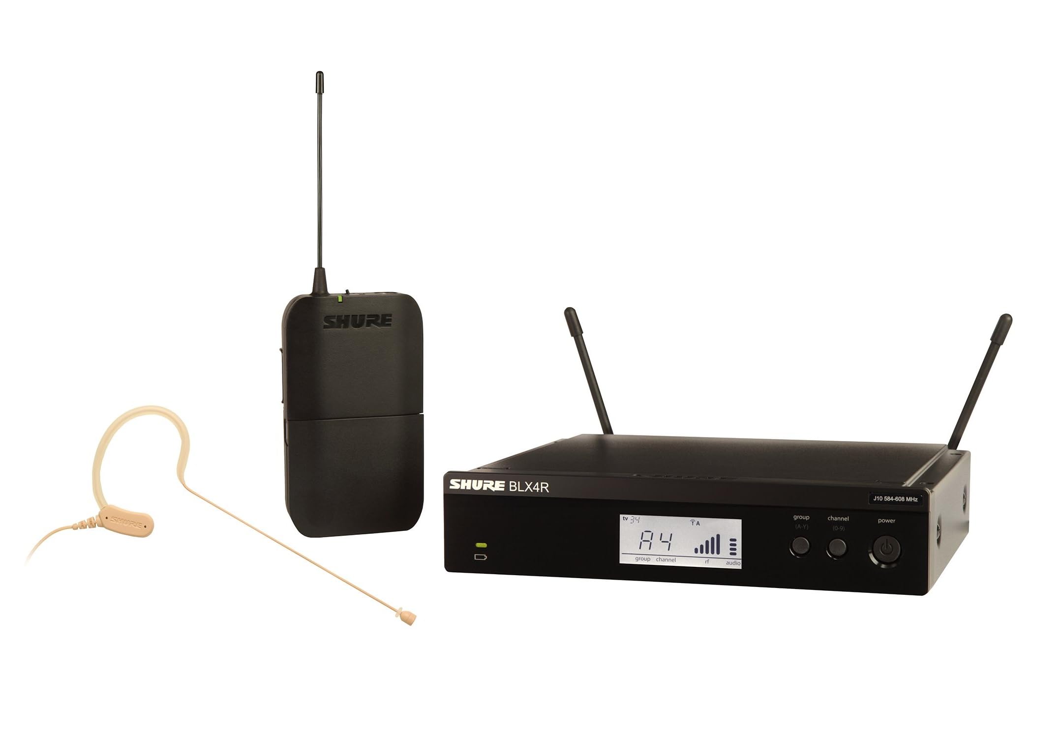 Shure BLX14R/MX53 Wireless Microphone System - 14-Hour Battery Life, 300 ft Range, UHF | MX153 Headset Mic, Single Channel Rack Mount Receiver | J11 Band (BLX14R/MX53-J11)