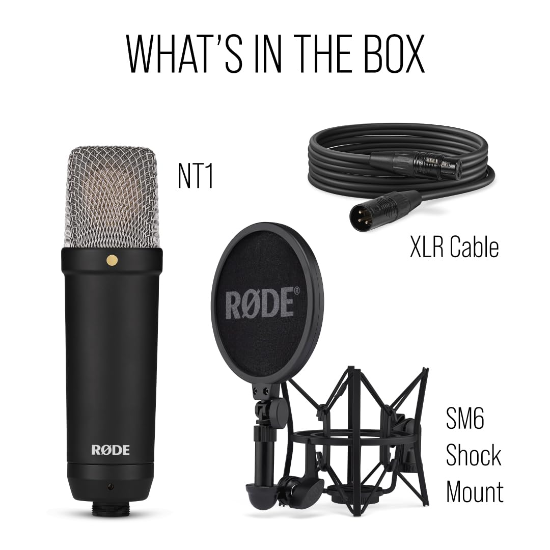 RØDE NT1 Signature Series Condenser Microphone with SM6 Shockmount and Pop Filter - Black