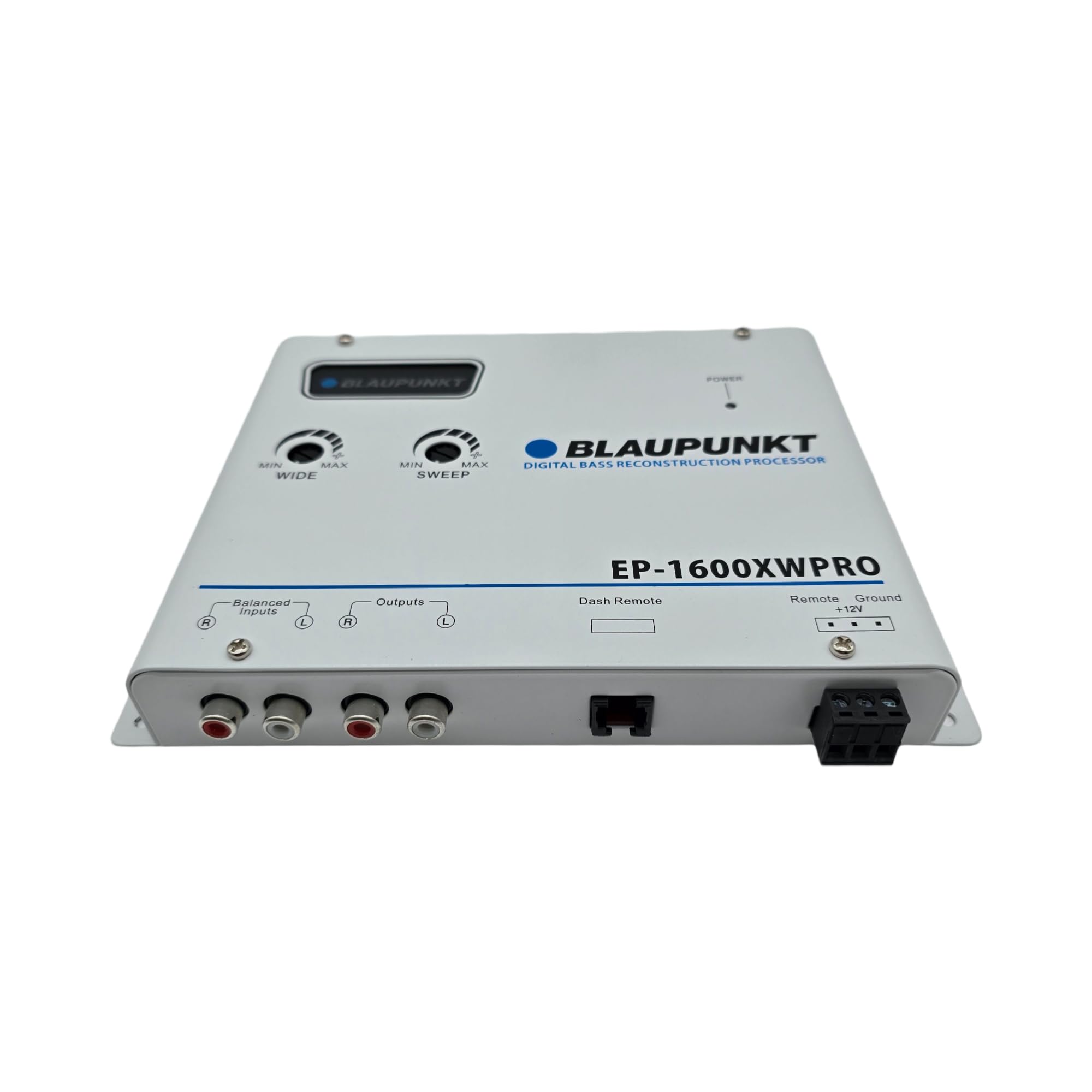 Blaupunkt EP1600XWPRO White Car Digital Bass Processor w/Remote, Parametric Bass Boost, Subsonic Filter, High Headroom PWM Power Supply, and Balanced Input Circuitry for Car Audio Systems