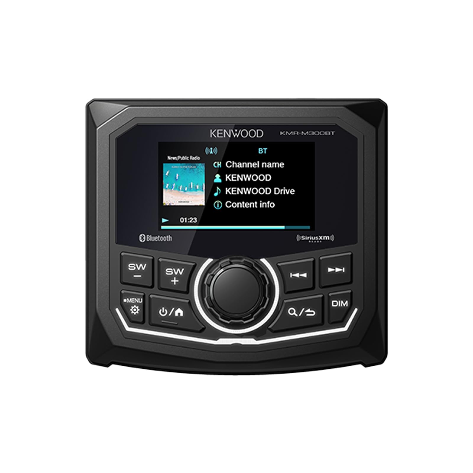 KENWOOD KMR-M300BT Marine Guage Receiver Weatherproof, 2.7 Inch LCD, Built in Amplifer, Bluetooth, Digital Media MP3 Player, No CD Player, USB Port, AM/FM/Weather Band Tuner, Rear Camera Input