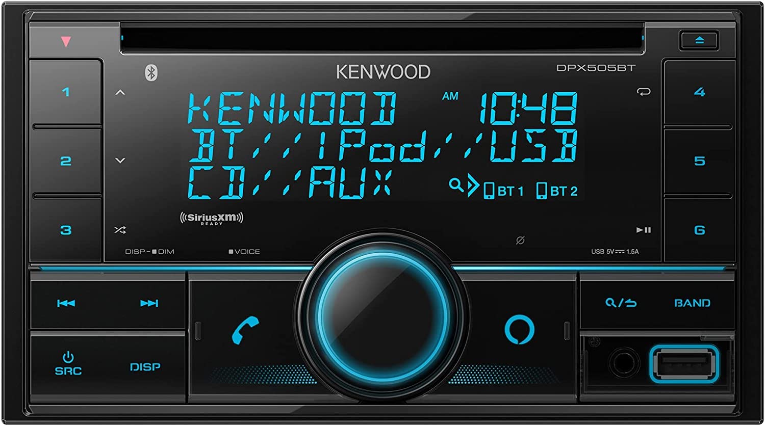 KENWOOD DPX505BT Double DIN in-Dash CD Car Stereo. AM/FM with Bluetooth, Amazon Alexa Voice Control, High-Contrast 3-line Display with Variable-Color Illumination Plus SXV300V1 SiriusXM Tuner