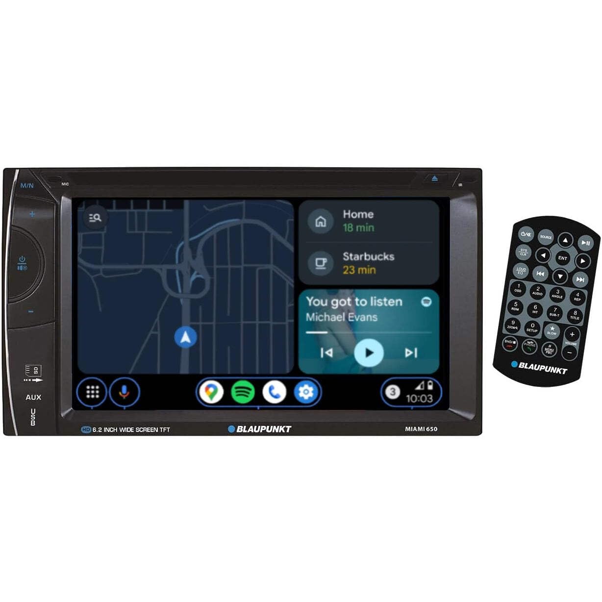 Blaupunkt Miami 650 Bluetooth Car Stereo with Android Auto/Apple CarPlay - Double DIN, AM/FM Radio, DVD/CD Player, USB, SD Card, AUX in, Multi-Color Illumination (Mirror Link Connection)
