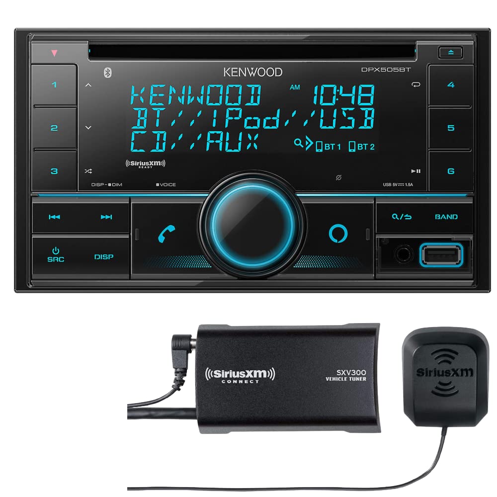 KENWOOD DPX505BT Double DIN in-Dash CD Car Stereo. AM/FM with Bluetooth, Amazon Alexa Voice Control, High-Contrast 3-line Display with Variable-Color Illumination Plus SXV300V1 SiriusXM Tuner