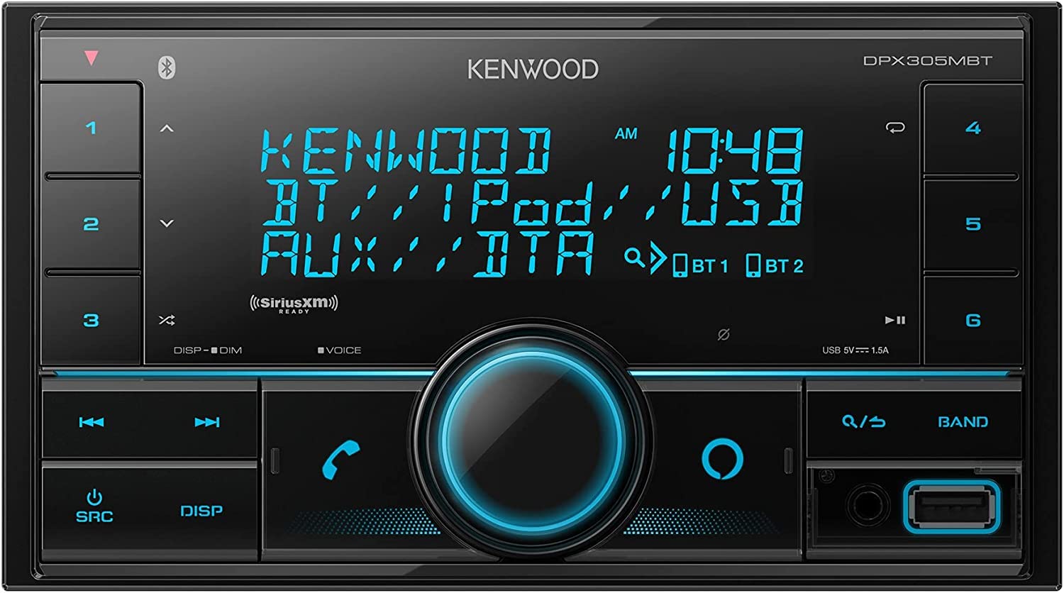 KENWOOD DPX305MBT Double DIN in-Dash Digital Media Receiver with Bluetooth (Does not Play CDs), Mechless Car Stereo Receiver, Amazon Alexa Ready - Black, Plus SXV300V1 SiriusXM Tuner