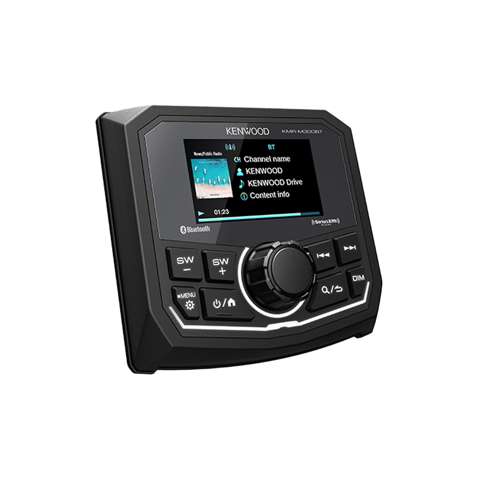 KENWOOD KMR-M300BT Marine Guage Receiver Weatherproof, 2.7 Inch LCD, Built in Amplifer, Bluetooth, Digital Media MP3 Player, No CD Player, USB Port, AM/FM/Weather Band Tuner, Rear Camera Input