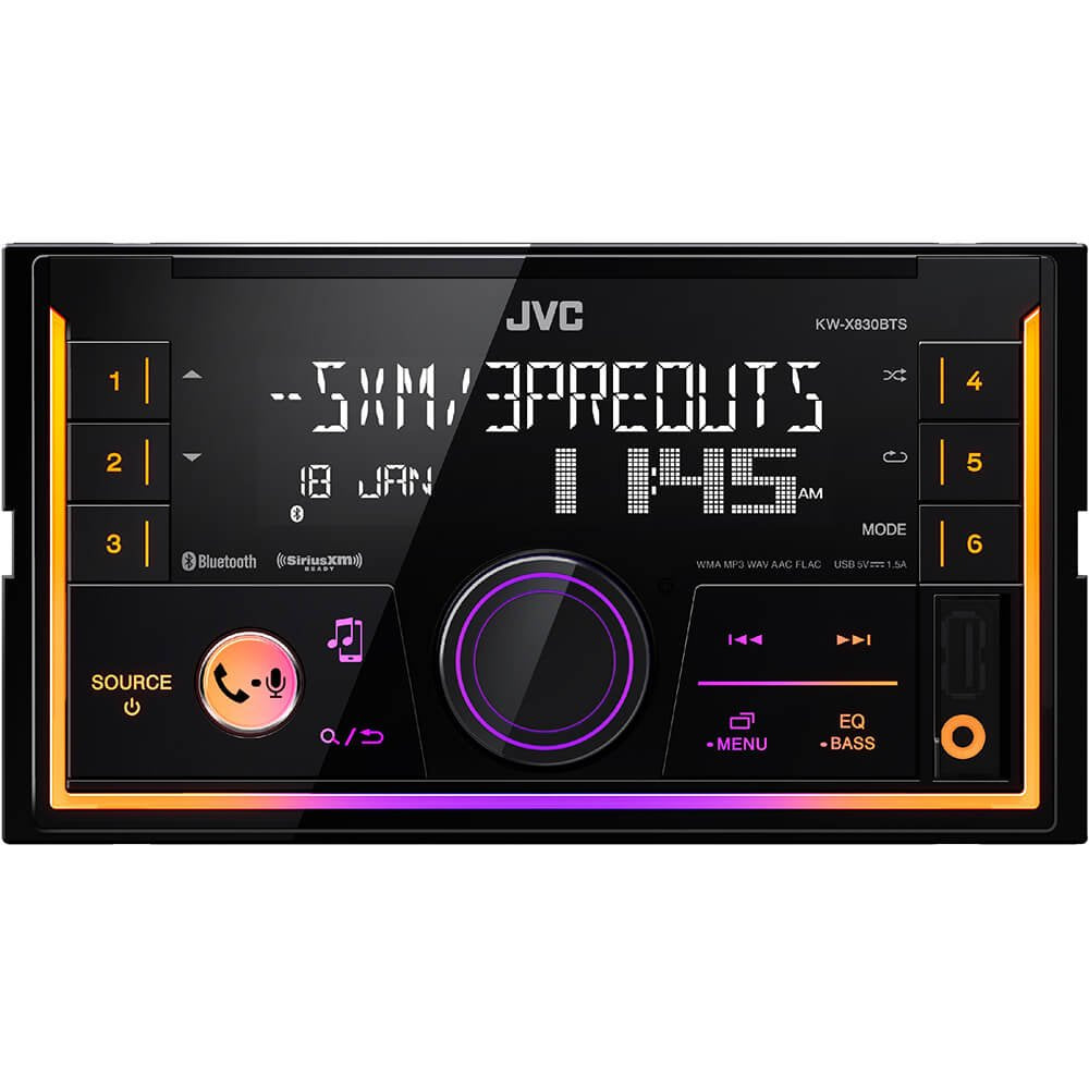JVC KWX830BTS Car Stereo - Double Din, Bluetooth Audio and Calling, MP3 Player, USB Port, AUX Input, AM/FM Radio Receiver, Multi Color Illumination