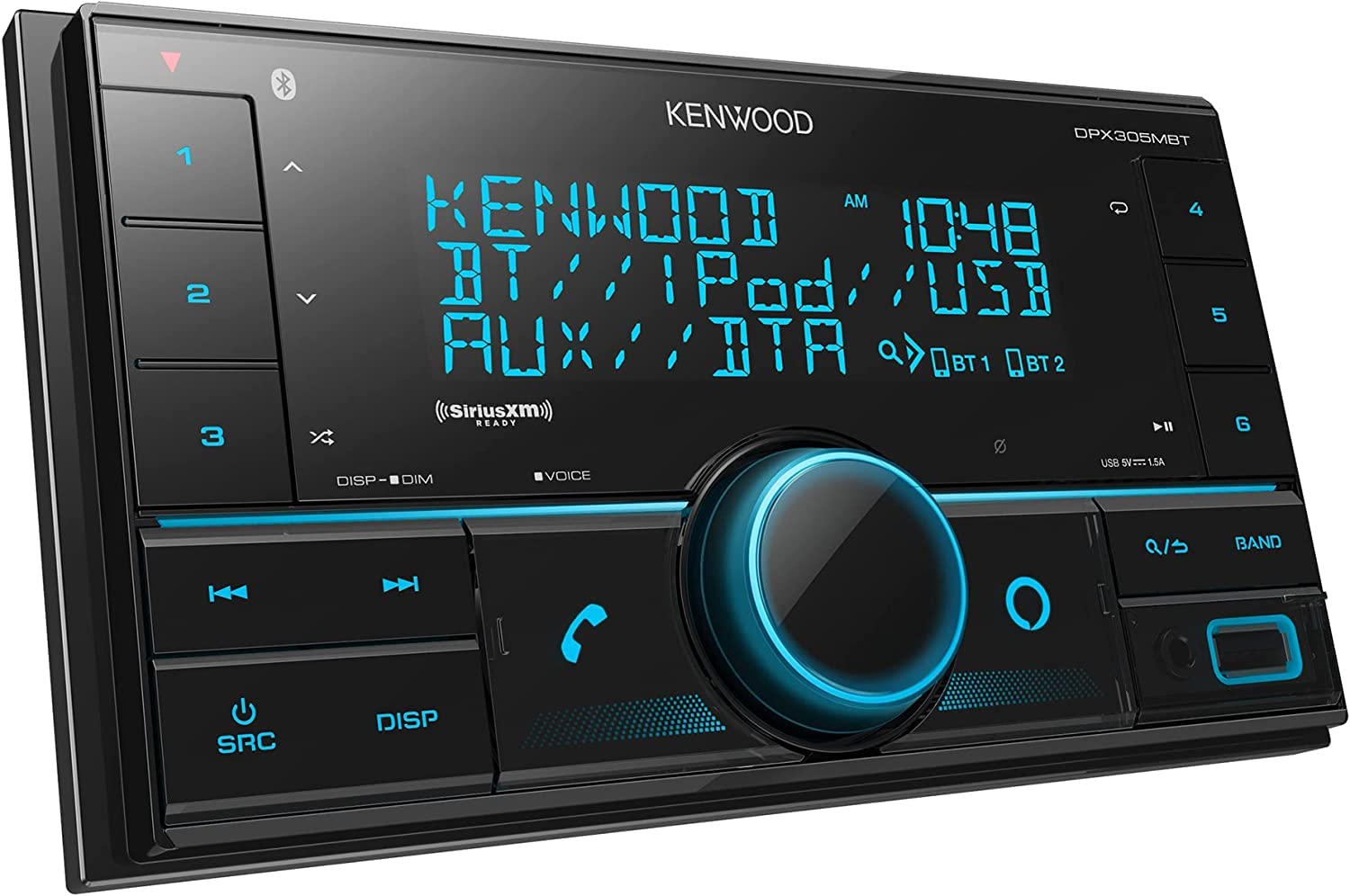 KENWOOD DPX305MBT Double DIN in-Dash Digital Media Receiver with Bluetooth (Does not Play CDs), Mechless Car Stereo Receiver, Amazon Alexa Ready - Black, Plus SXV300V1 SiriusXM Tuner