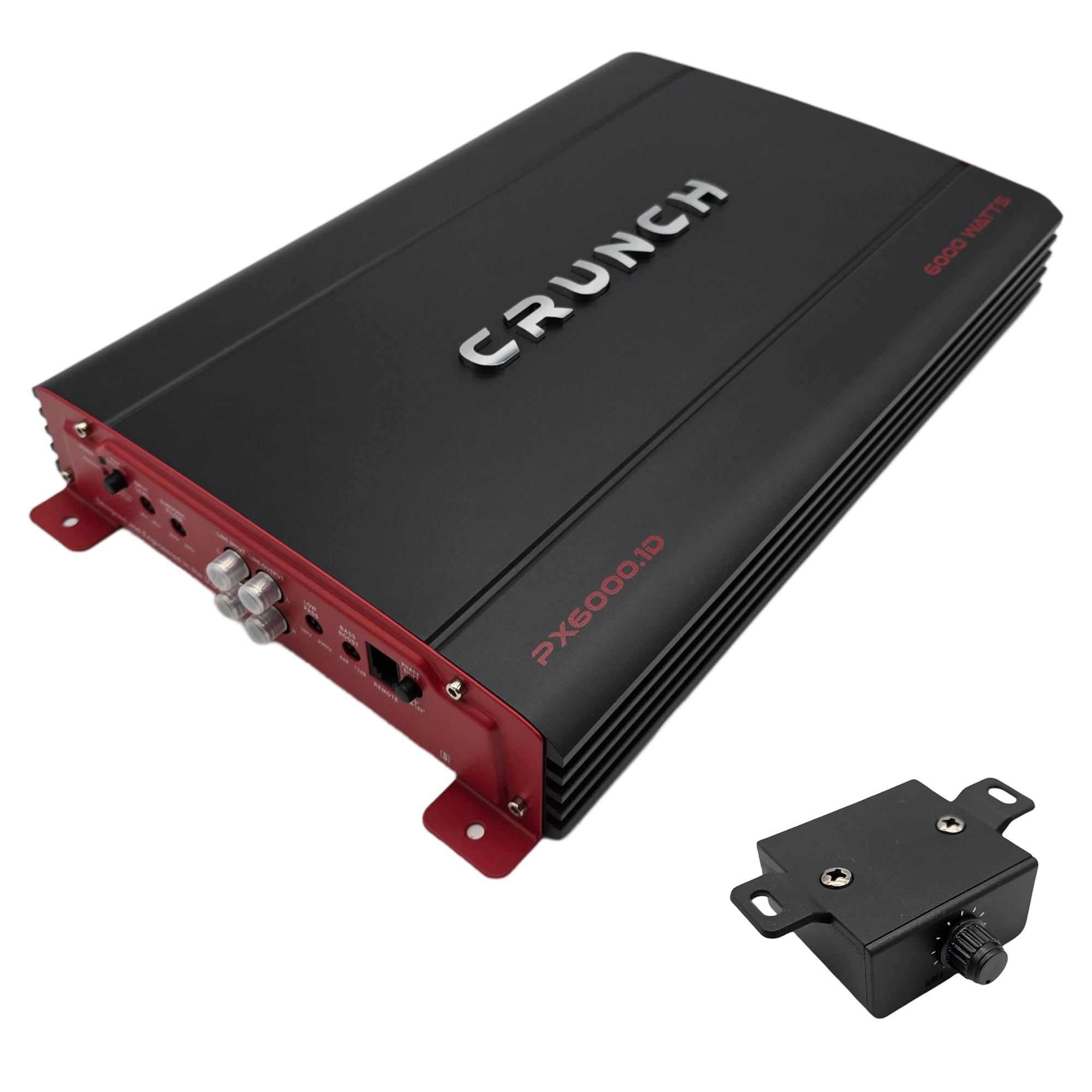 Crunch PX-6000.1D 6000W Class D Monoblock Car Amplifier with Bass Knob Included, Variable Low-Pass Filter, 45Hz Bass EQ, Subsonic Filter, and RCA Preamp Outputs