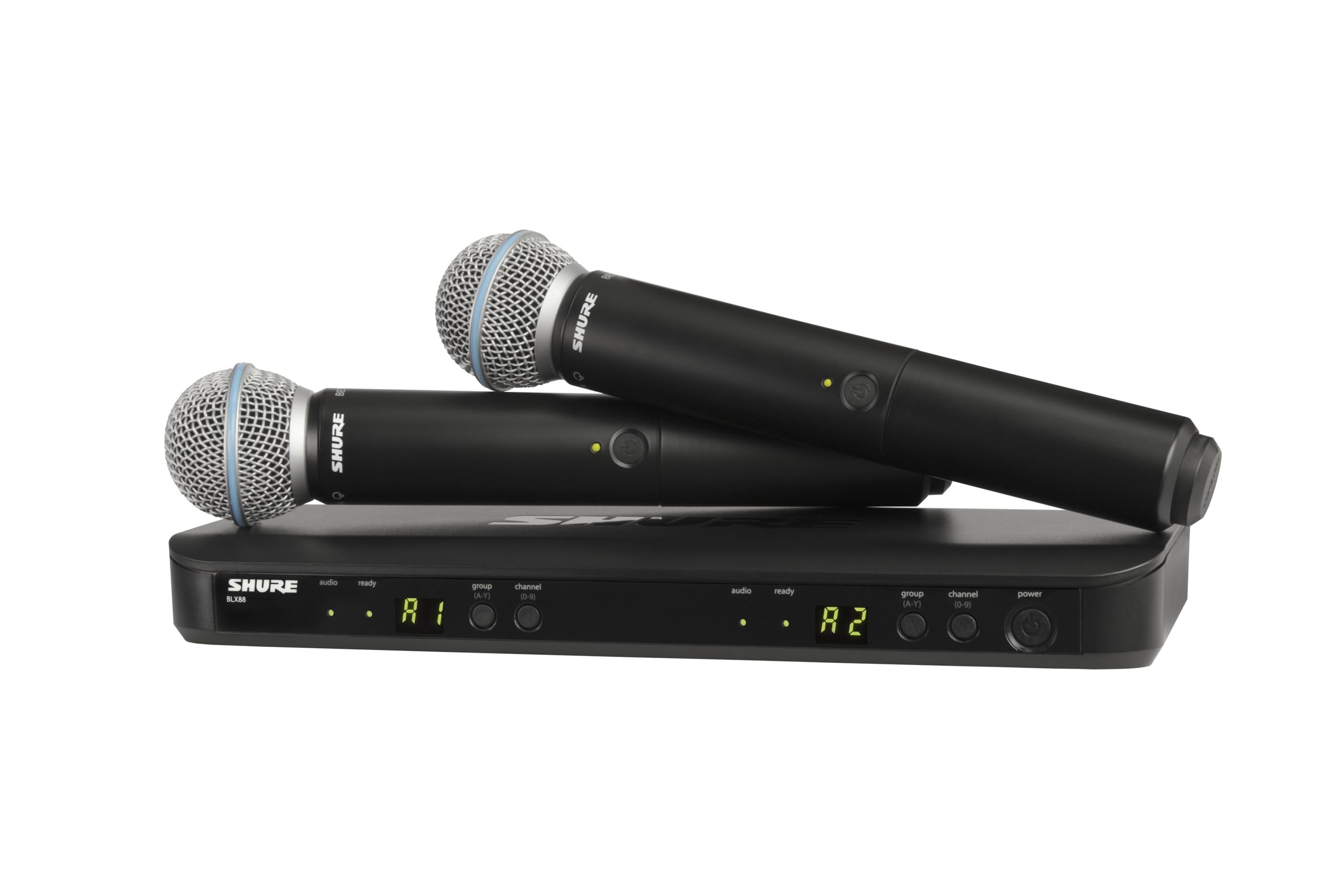 Shure BLX288/B58 Wireless Microphone System - 14-Hour Battery Life, 300 ft Range, UHF | Includes (2) BETA 58A Handheld Vocal Mics, Dual Channel Receiver | H11 Band (BLX288/B58-H11)