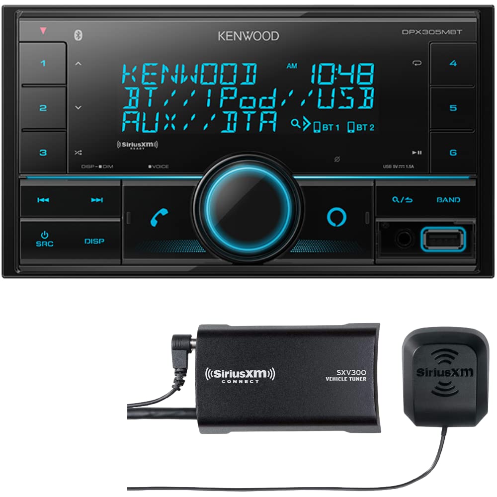 KENWOOD DPX305MBT Double DIN in-Dash Digital Media Receiver with Bluetooth (Does not Play CDs), Mechless Car Stereo Receiver, Amazon Alexa Ready - Black, Plus SXV300V1 SiriusXM Tuner