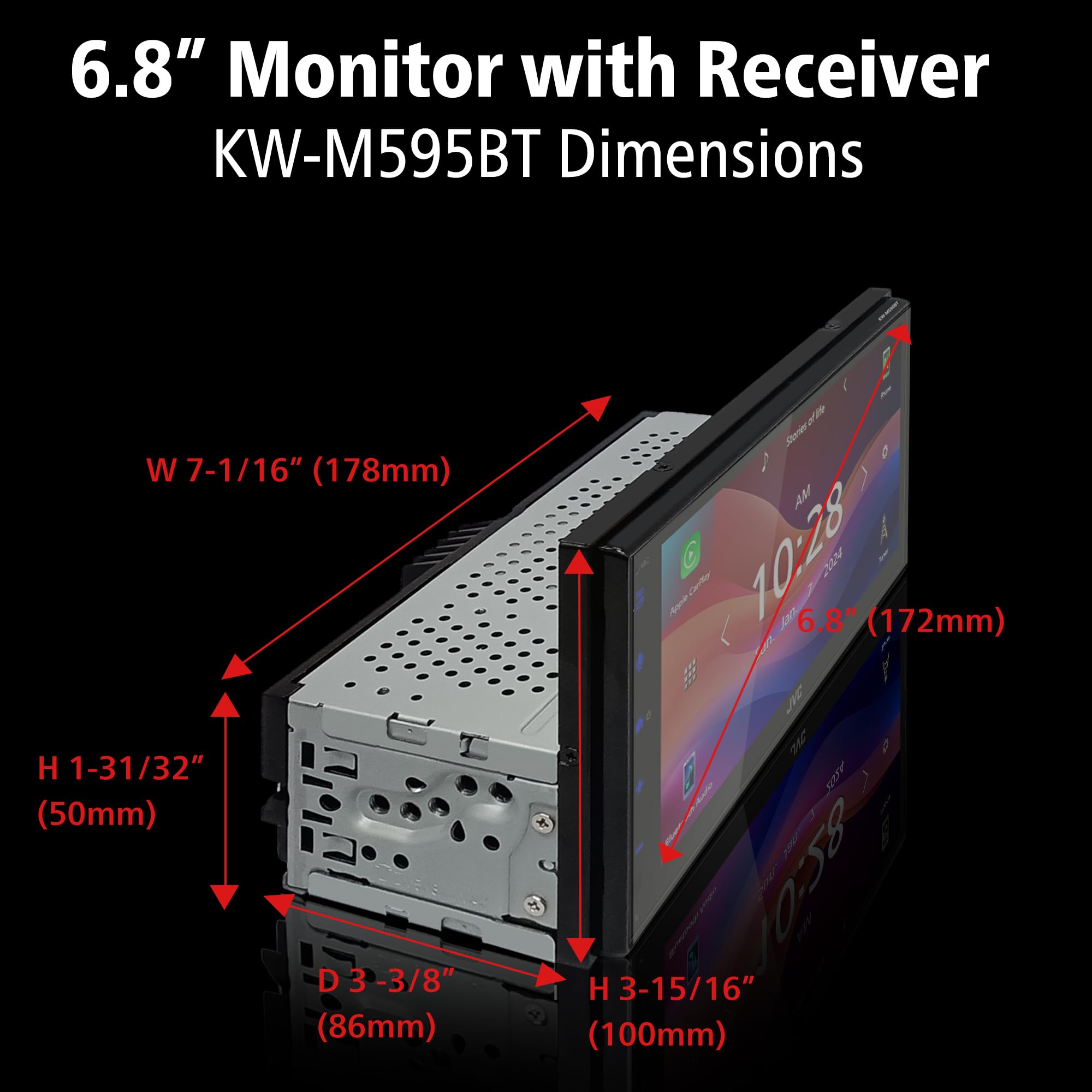 JVC KW-M595BT Digital Car Stereo (50W x 6-Ch), Apple CarPlay & Android Auto Compatible, Bluetooth-Enabled Head Unit with 6.8