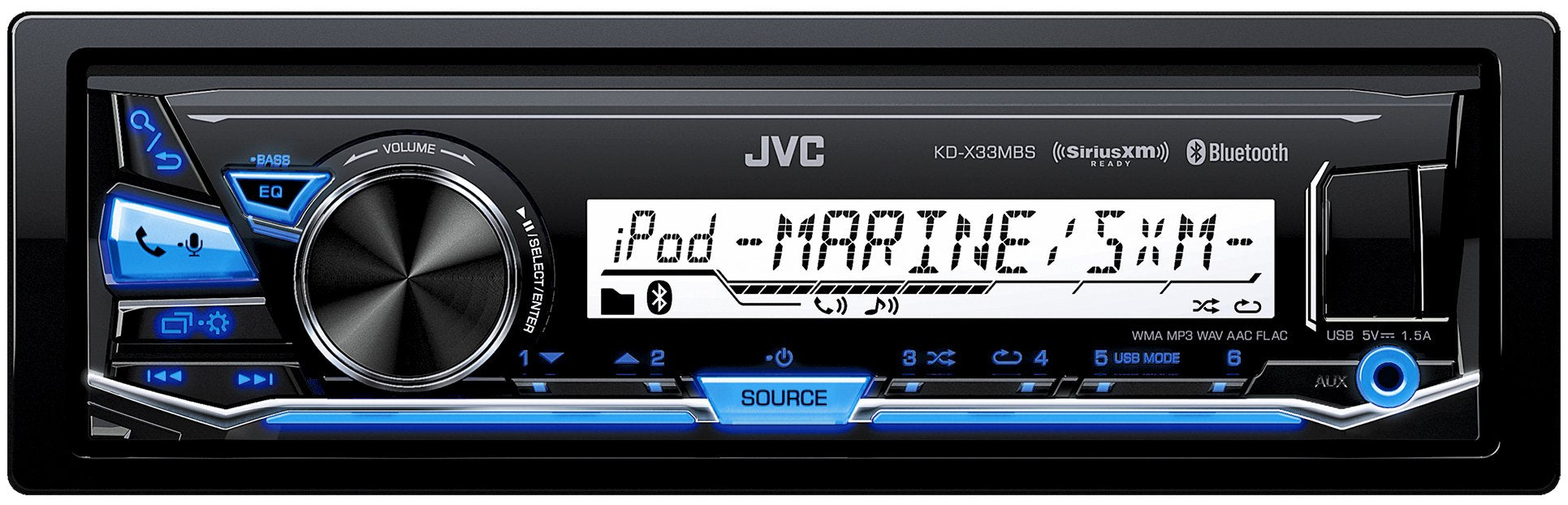 JVC KD-X33MBS Mechless Bluetooth Marine Radio and Two Pairs of JVC CS-DR6201MW 6.5