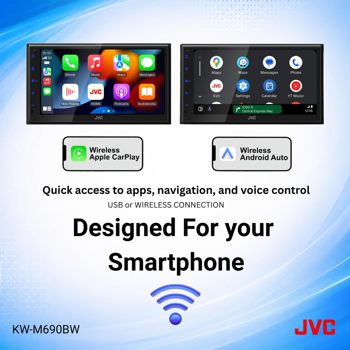 JVC KW-M690BW Double-DIN 6.8" Wireless CarPlay Receiver