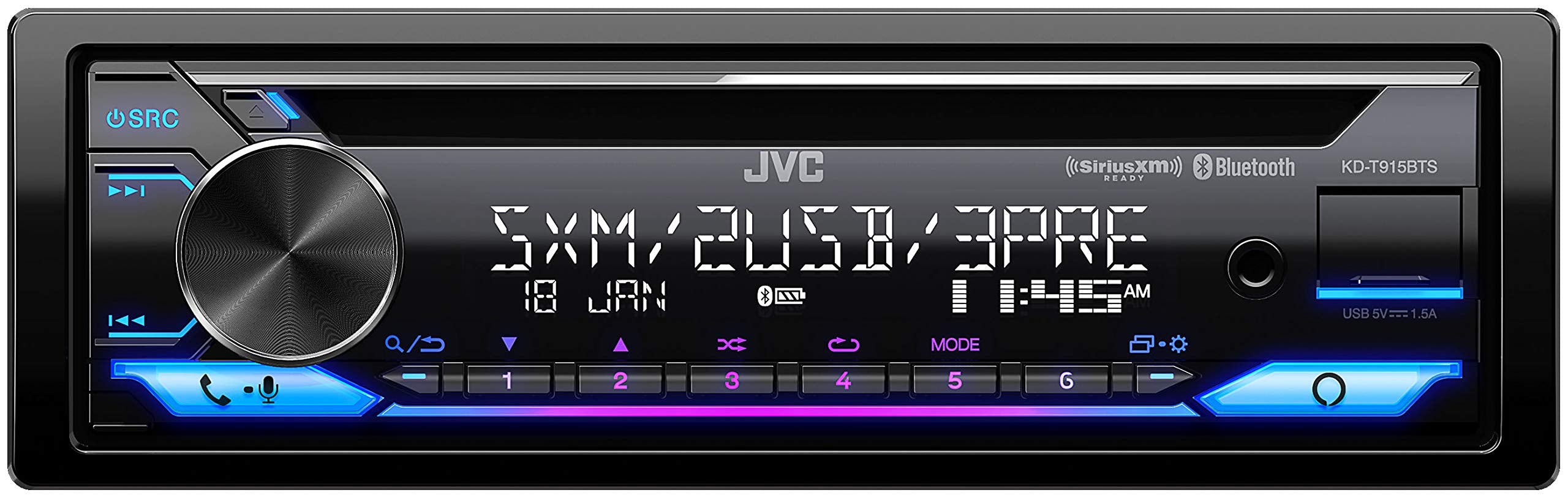 JVC KD- T915BTS Bluetooth Car Stereo Receiver with USB Port - 2-Line LCD Display AM/FM Radio – CD and MP3 Player Amazon Alexa Compatible – Single DIN - 13-Band EQ (Black)