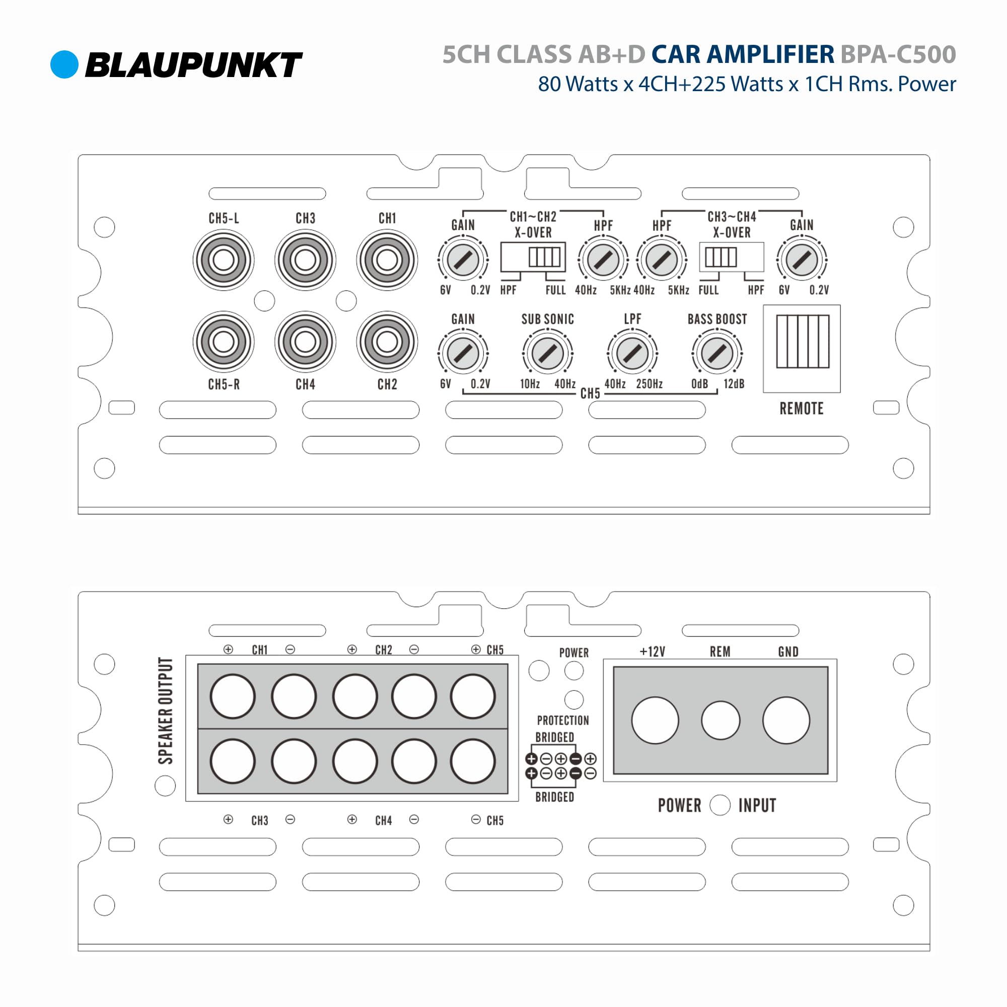 BLAUPUNKT BPA-C500 Elite Car Audio Class AB + Class D 5-Channel 3600W Stereo Amplifier