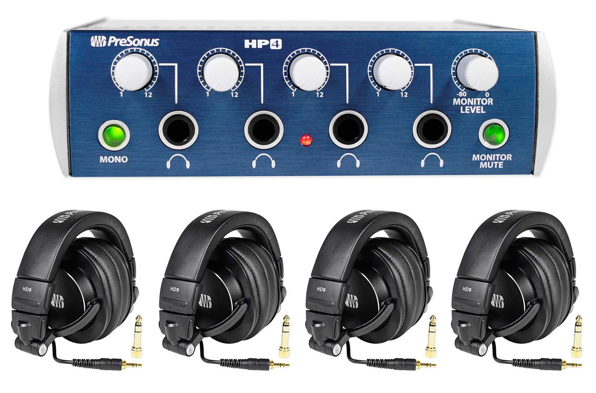 PreSonus HD9/HP4PACK Four-Person Headphone Monitoring Bundle