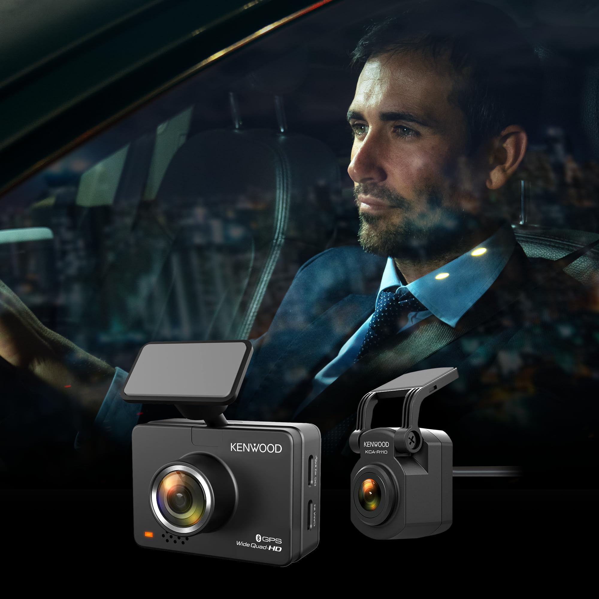 KENWOOD DRV-A510WDP Dash Cam Front and Rear with GPS, Full HD Dash Camera for Cars, Trucks & RVs, Bluetooth & WiFi Support, Loop Recording, G Sensor, Motion Detection