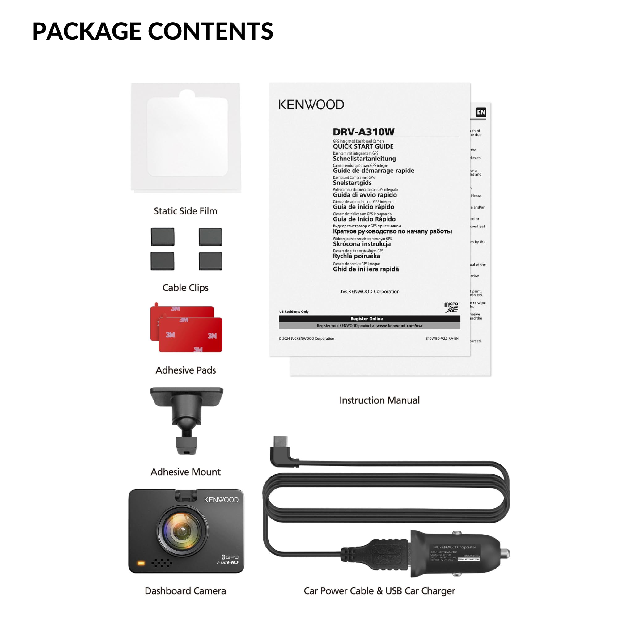 KENWOOD DRV-A310W GPS Dash Cam, Full HD Dashboard Camera, WDR/HDR Car Camera with Bluetooth & Wi-Fi Connectivity, G-Sensor, Collision Detection, Optional Rear Camera Support