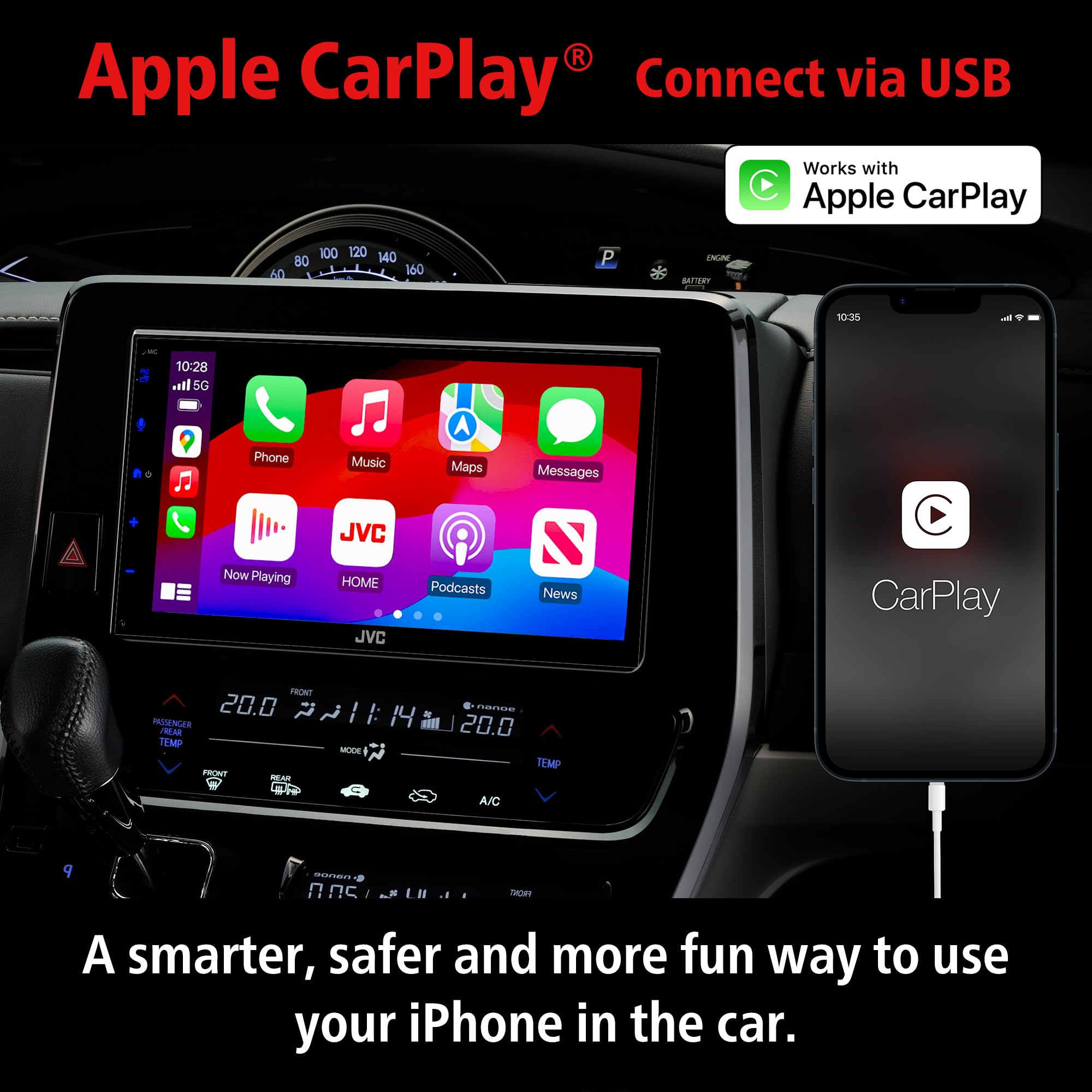 JVC KW-M595BT Digital Car Stereo (50W x 6-Ch), Apple CarPlay & Android Auto Compatible, Bluetooth-Enabled Head Unit with 6.8
