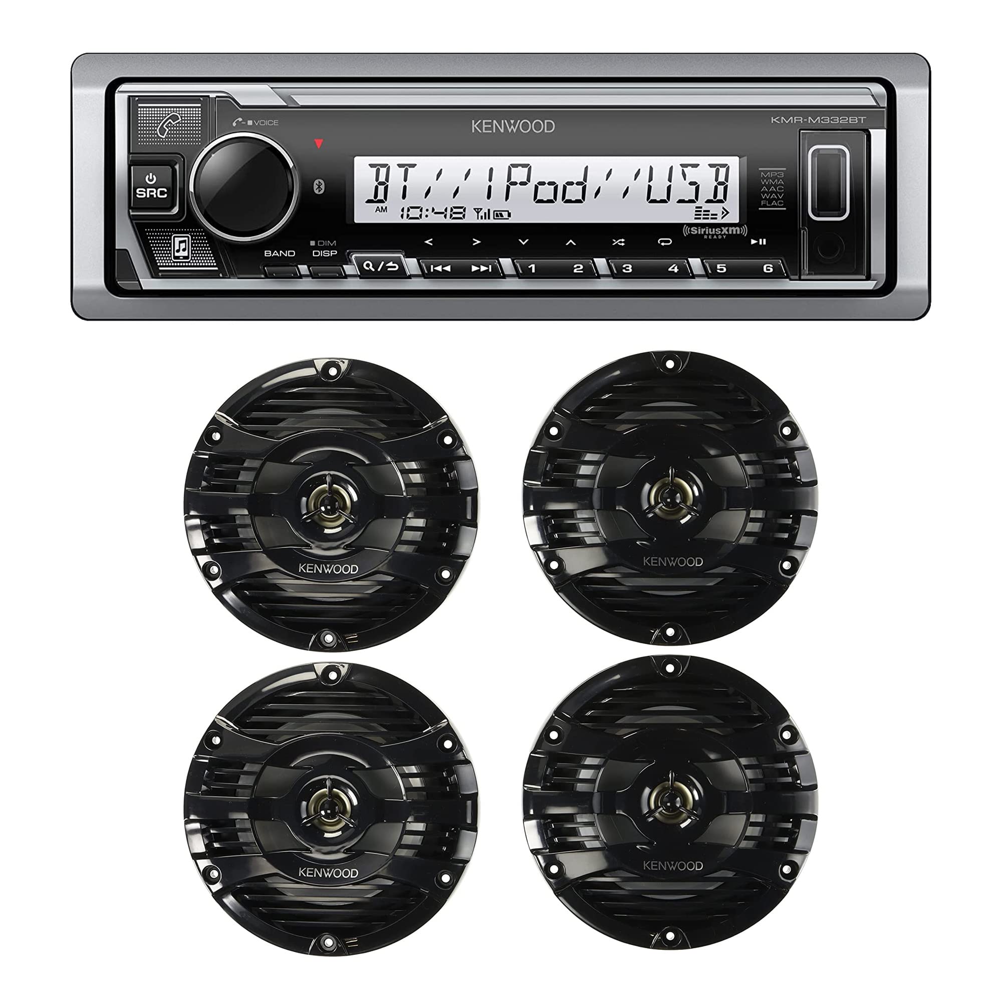 Kenwood KMR-M332BT Car & Marine Stereo | Plus 2X KFC-1653MRB 6.5