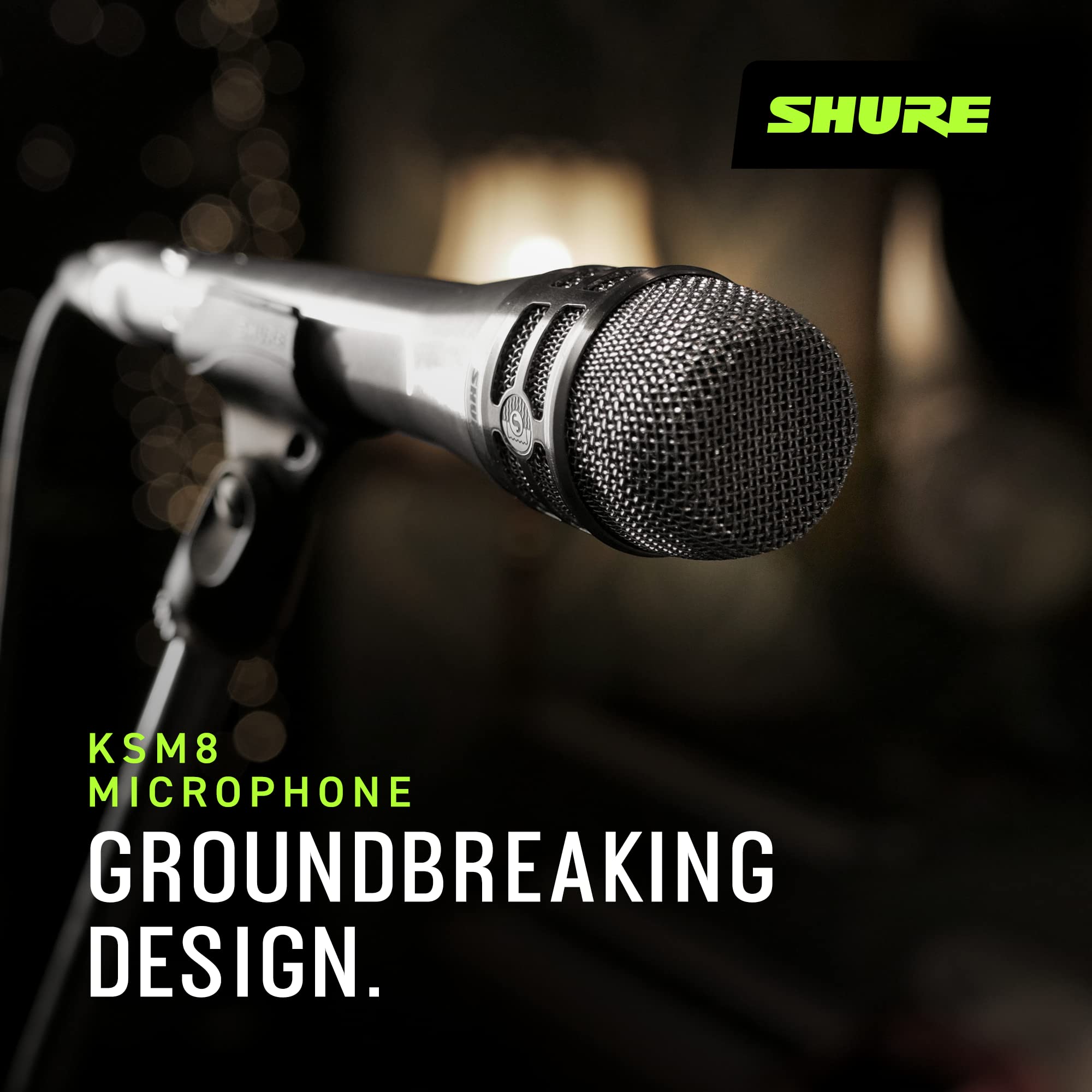 Shure KSM8 Dualdyne Vocal Microphone - Cardioid Dynamic Mic with 2 Ultra Thin Diaphragms and Reverse Airflow Technology for Unmatched Control of Proximity Effect, Presence Peaks, and Bleed - Nickel