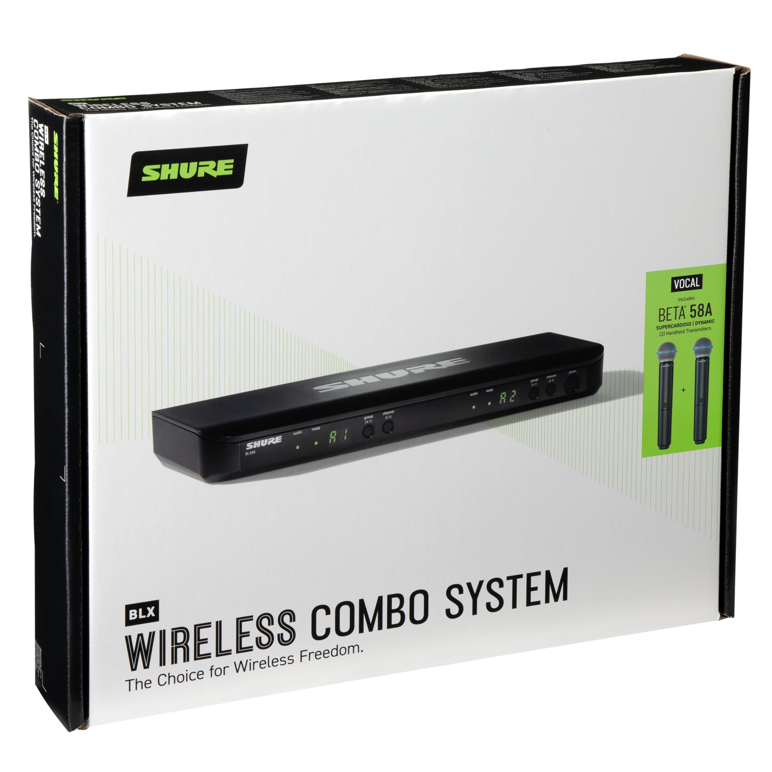 Shure BLX288/B58 Wireless Microphone System - 14-Hour Battery Life, 300 ft Range, UHF | Includes (2) BETA 58A Handheld Vocal Mics, Dual Channel Receiver | H11 Band (BLX288/B58-H11)