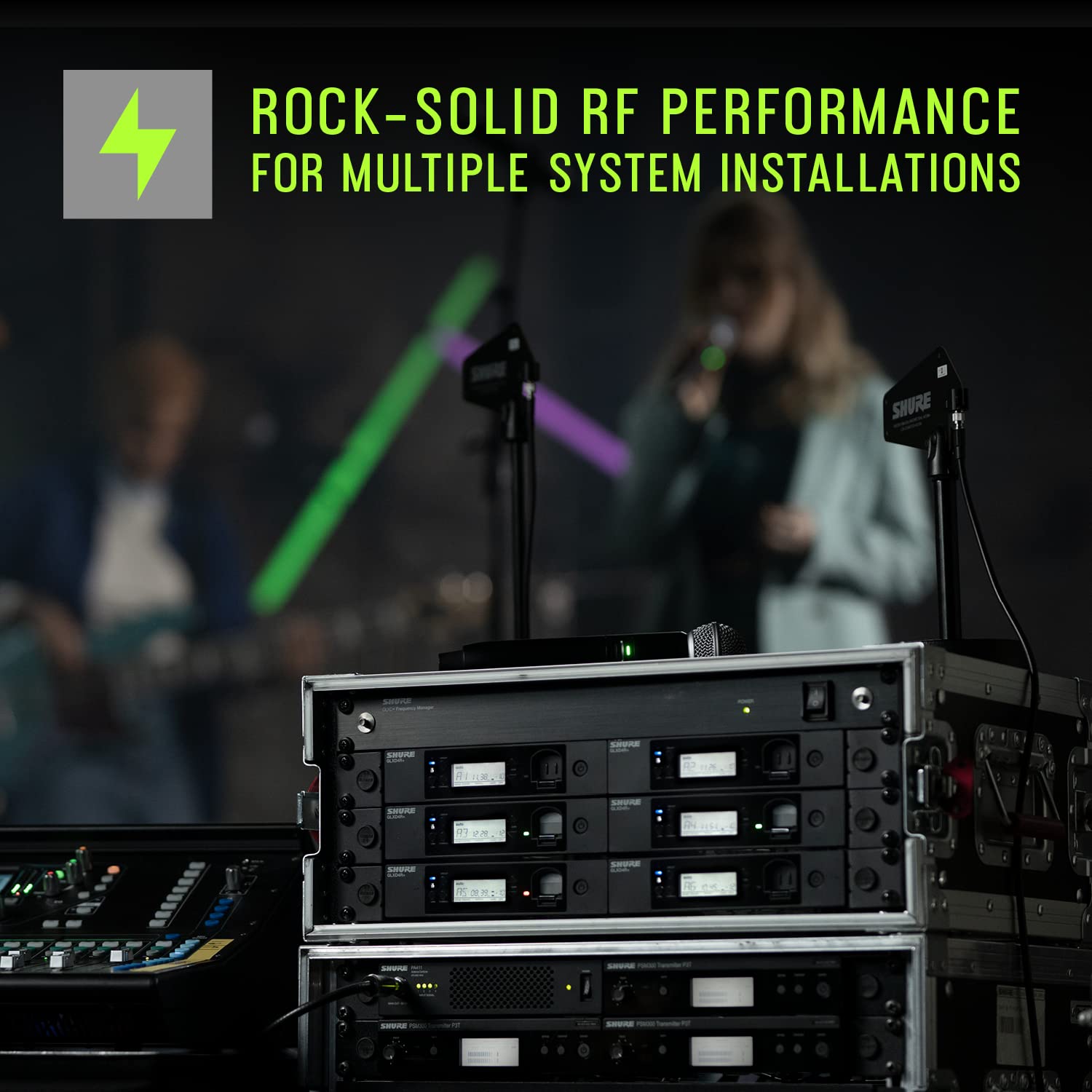 Shure GLXD14R+/B98 Dual Band Digital Wireless Microphone System for Brass, Woodwinds, Percussion - 12-Hour Battery Life, 100 ft Range, Clip-on Instrument Mic, Single Channel Rack Mount Receiver