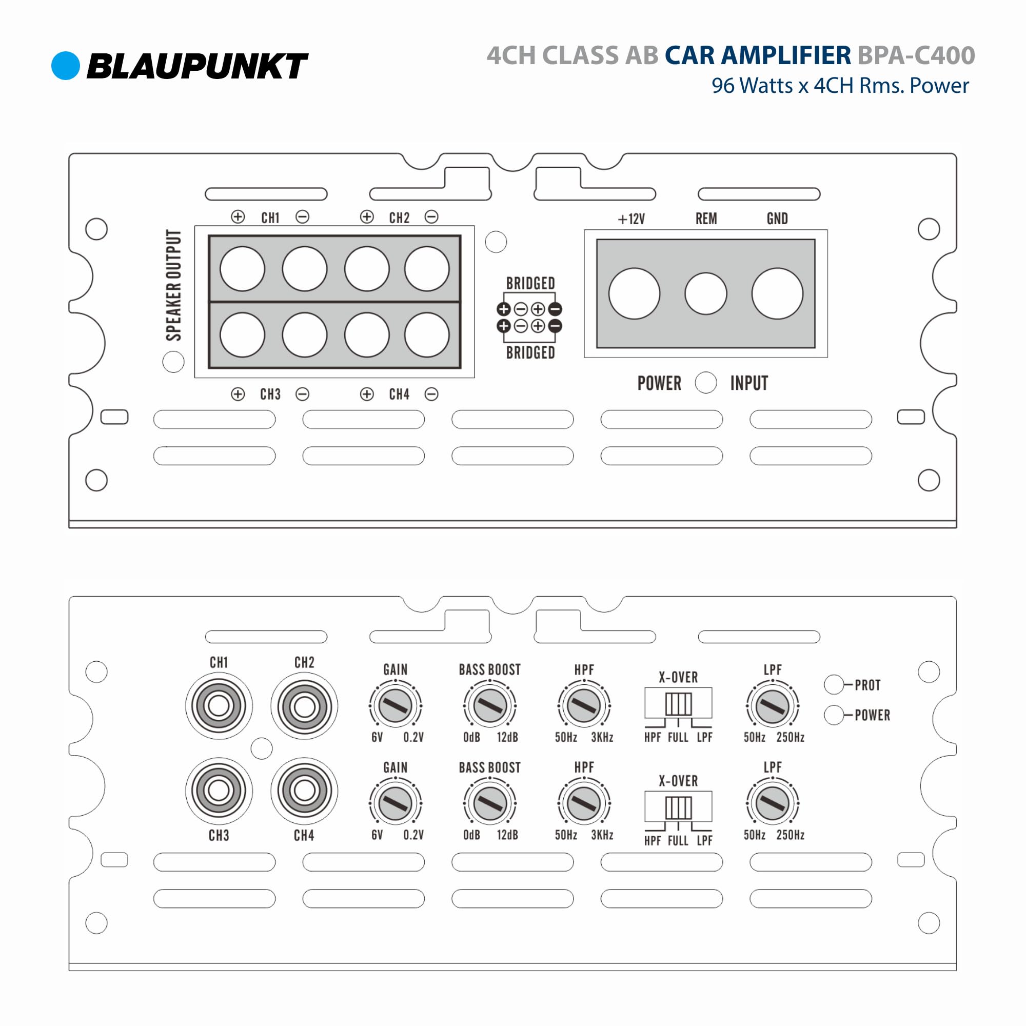 BLAUPUNKT BPA-C400 Elite Car Audio Class AB 4-Channel 2600W Stereo Amplifier