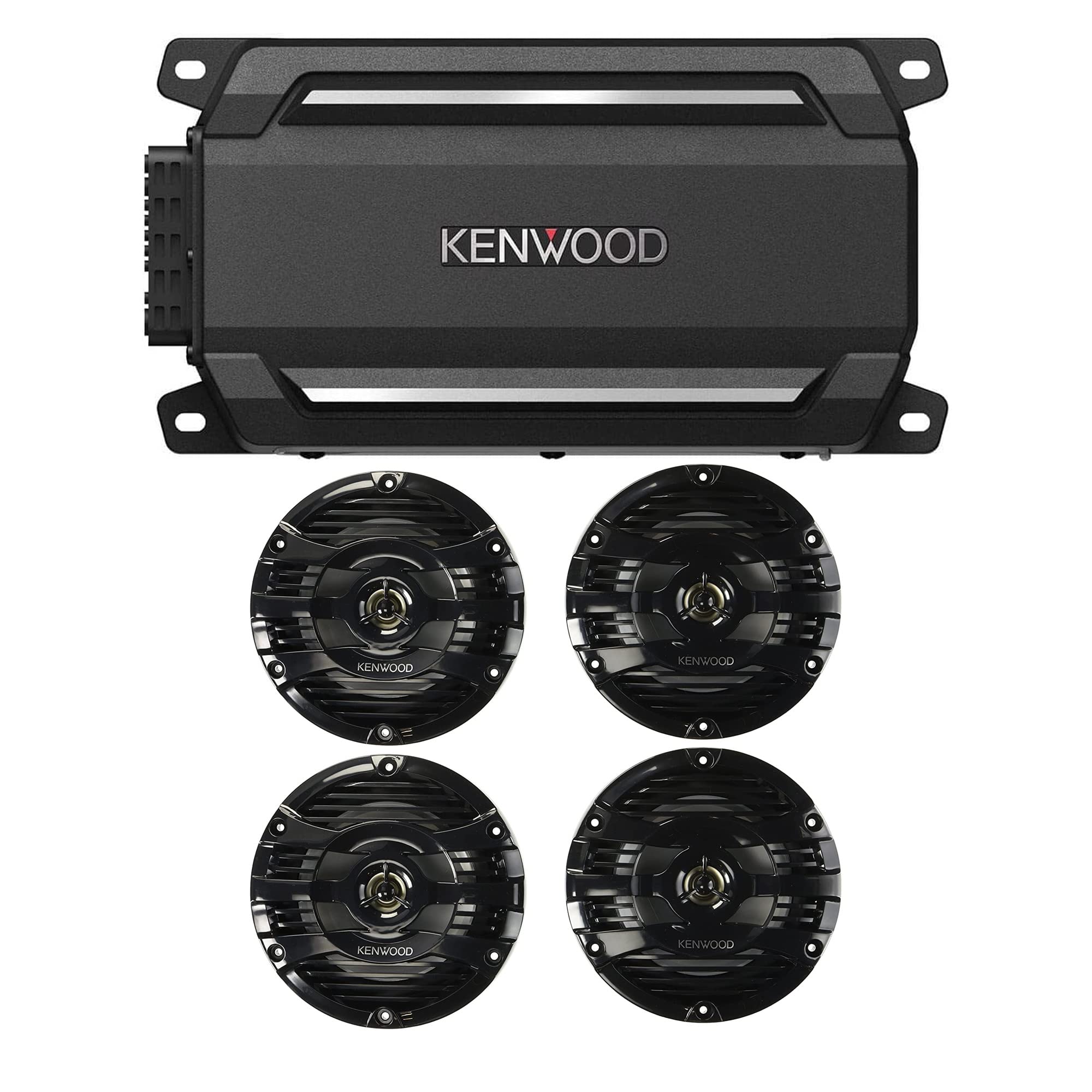 KENWOOD KAC-M5024BT Compact 4-Channel 600 Watt Car Amplifier w Bluetooth Streaming for Marine, ATV and Powersport Applications | Plus 2X Kenwood KFC-1653MRB 6.5