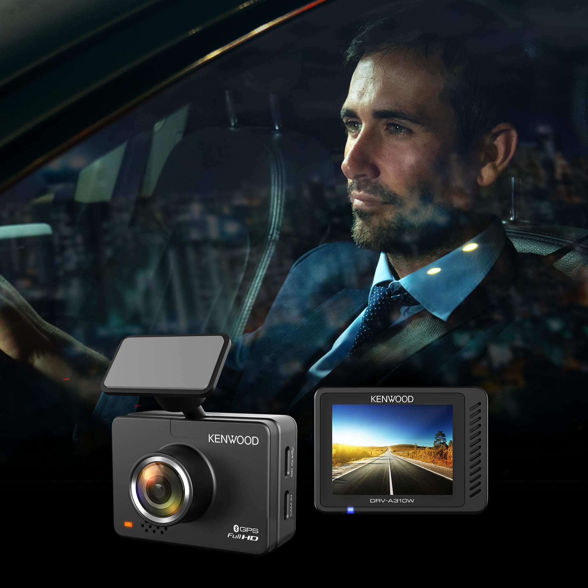 KENWOOD DRV-A310W GPS Dash Cam, Full HD Dashboard Camera, WDR/HDR Car Camera with Bluetooth & Wi-Fi Connectivity, G-Sensor, Collision Detection, Optional Rear Camera Support