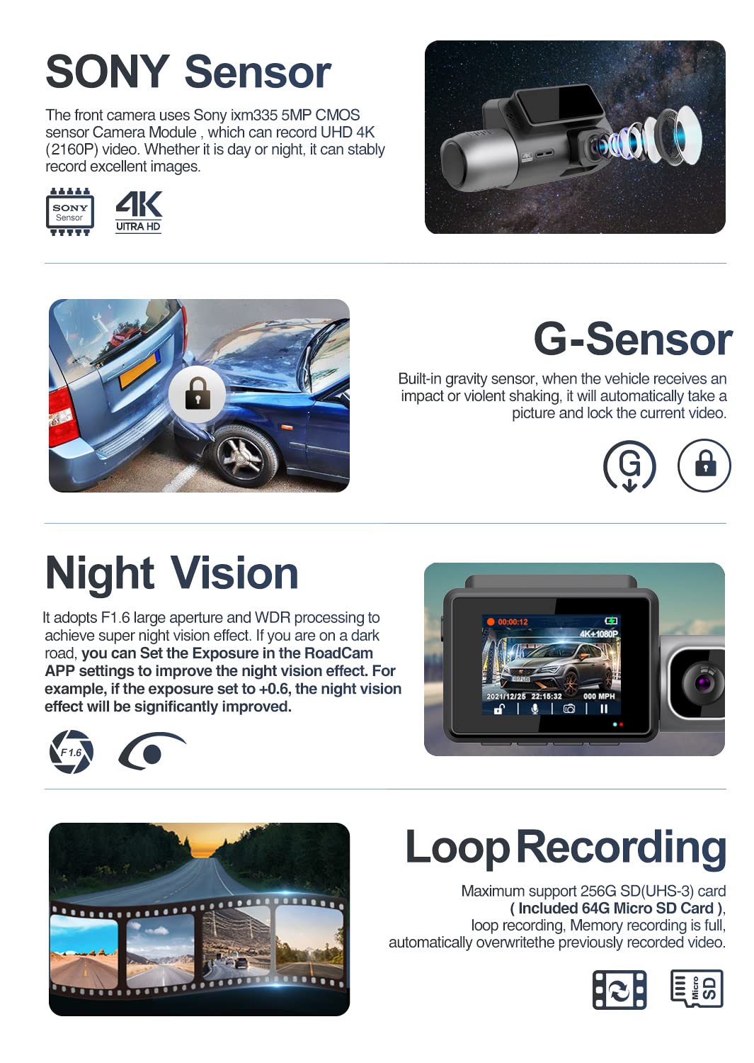 Xtremevision G-422WCH 3-Channel 4K Mirror Dash Cam