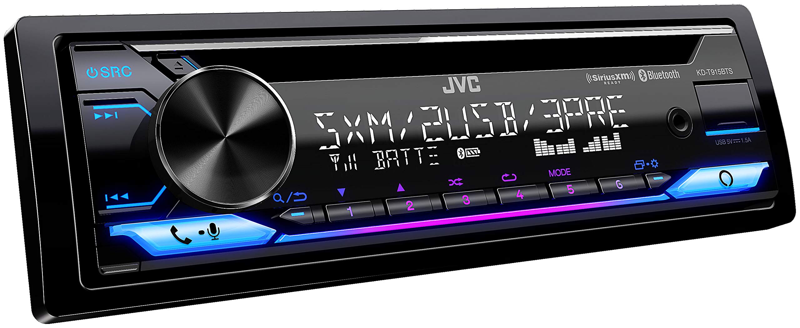 JVC KD- T915BTS Bluetooth Car Stereo Receiver with USB Port - 2-Line LCD Display AM/FM Radio – CD and MP3 Player Amazon Alexa Compatible – Single DIN - 13-Band EQ (Black)