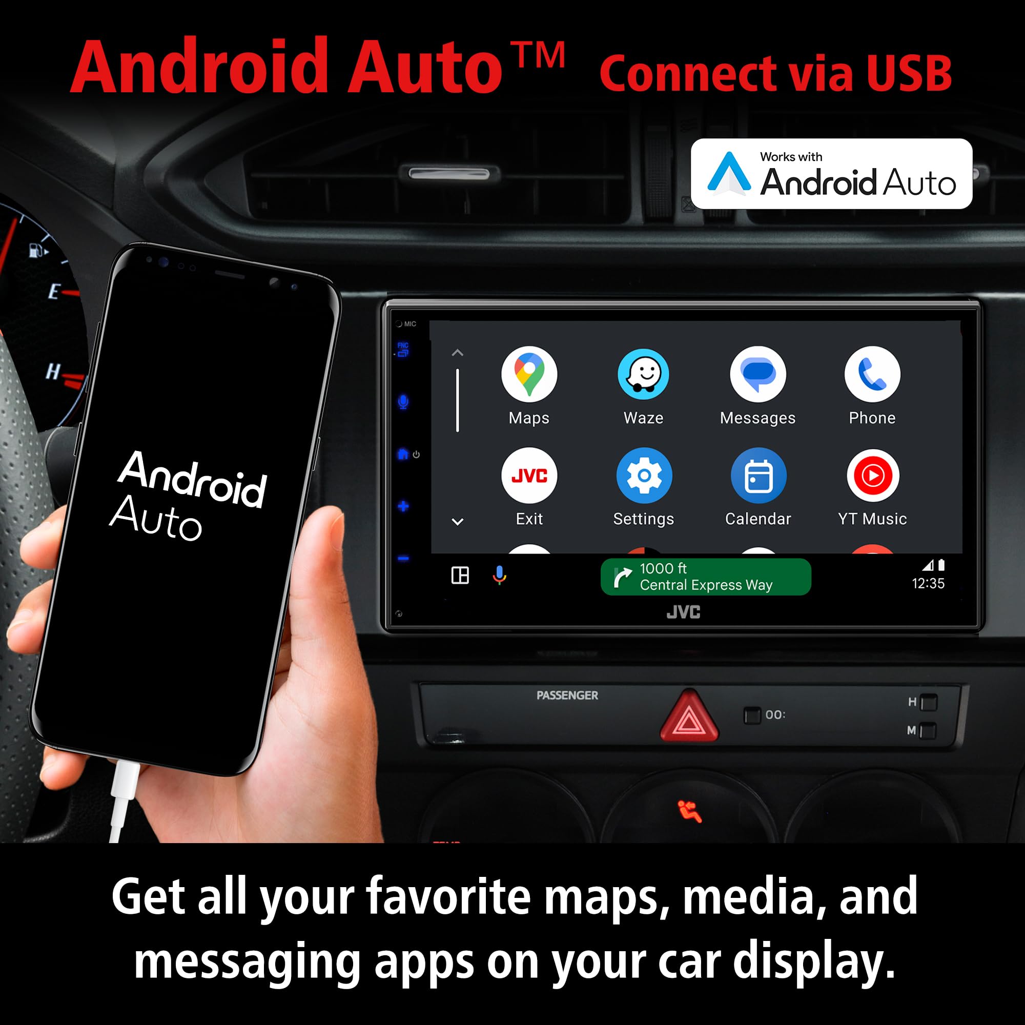 JVC KW-M595BT Digital Car Stereo (50W x 6-Ch), Apple CarPlay & Android Auto Compatible, Bluetooth-Enabled Head Unit with 6.8