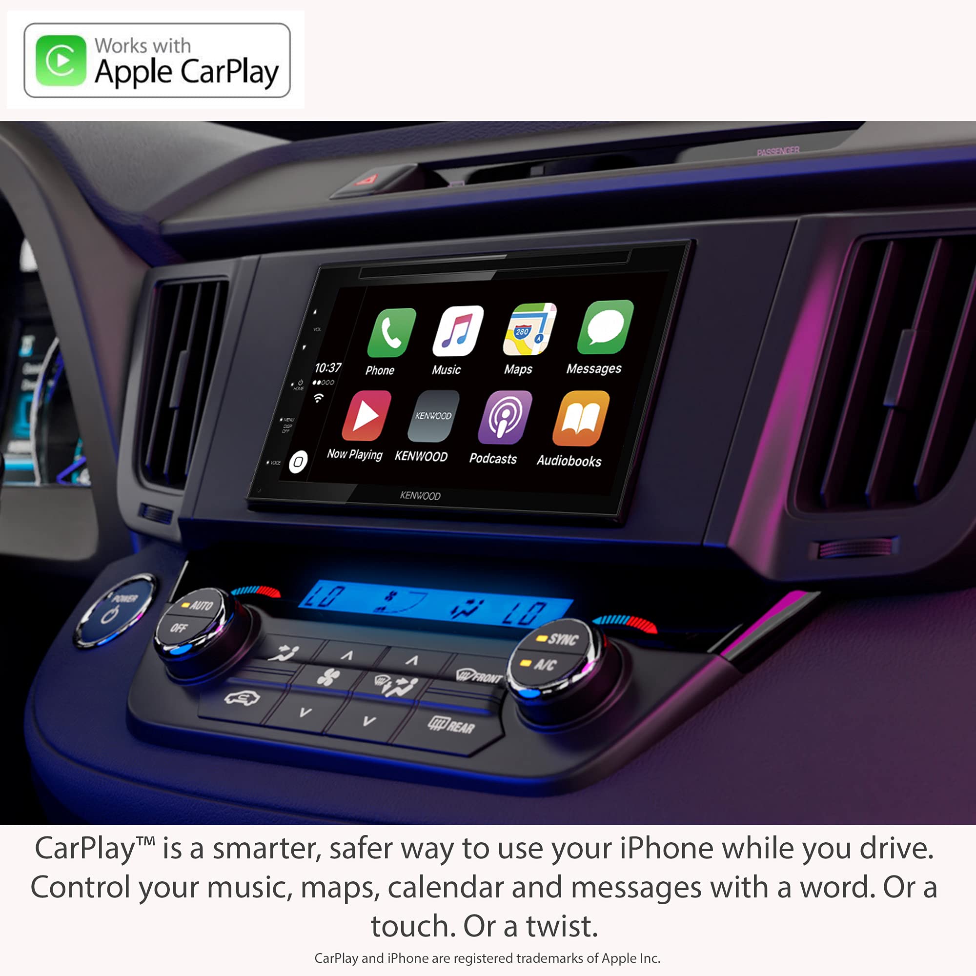 KENWOOD DDX5707S Double Din DVD Car Stereo with Apple Carplay and Android Auto, 6.8 Inch Touchscreen, Bluetooth, Backup Camera Input, Subwoofer Out