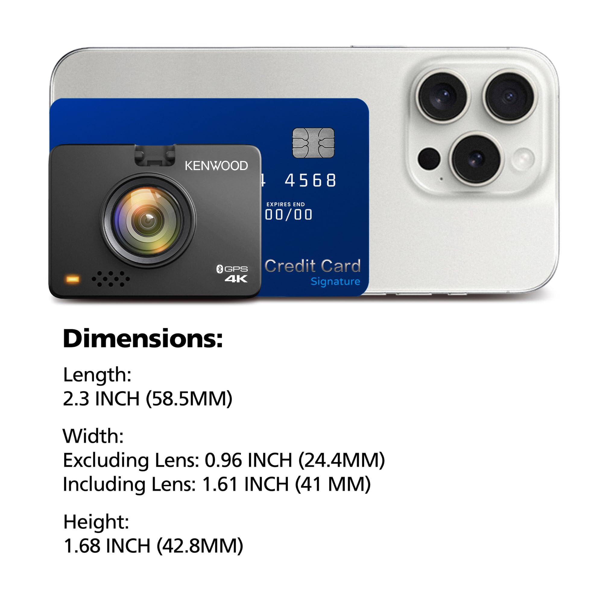 KENWOOD DRV-A610WDP Dash Cam Front and Rear with GPS, 4K/2K Dash Camera for Cars, Trucks & RVs, Bluetooth & WiFi Support, Loop Recording, G Sensor, Motion Detection, Includes 64GB Micro SD Card