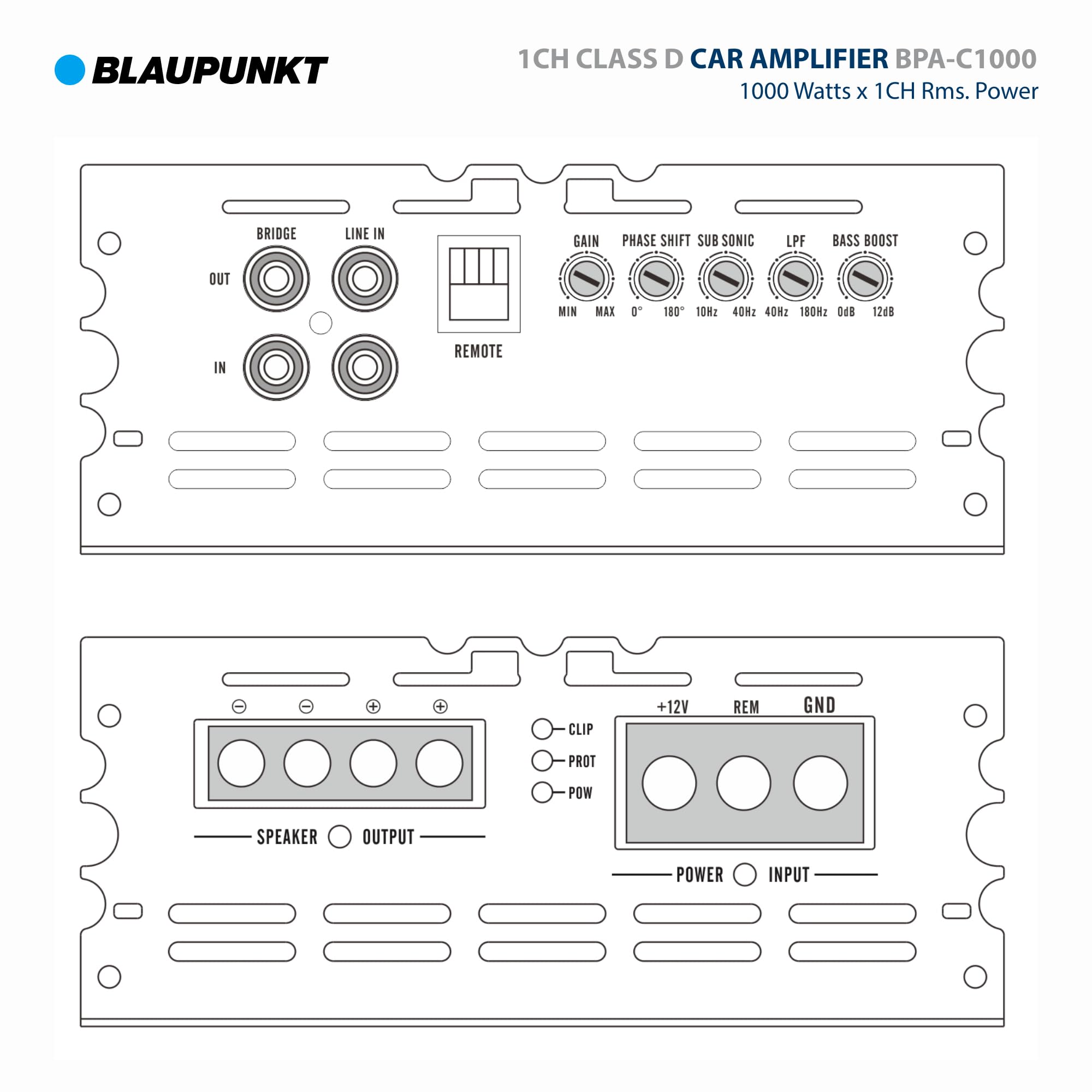 BLAUPUNKT BPA-C1000 Elite C-Series Car Audio Mono Block Class D Amplifier - 1000 Watts x 1-Channel Rms - 2000 Watts Max Power Monoblock Amp - Black
